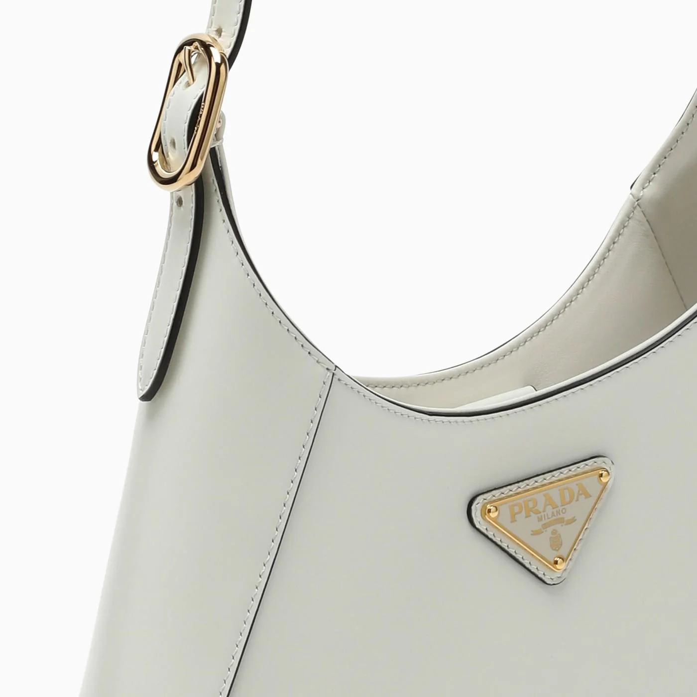 Prada Leather Shoulder Bag With Triangle Logo Tote - Bianco N - Image 5