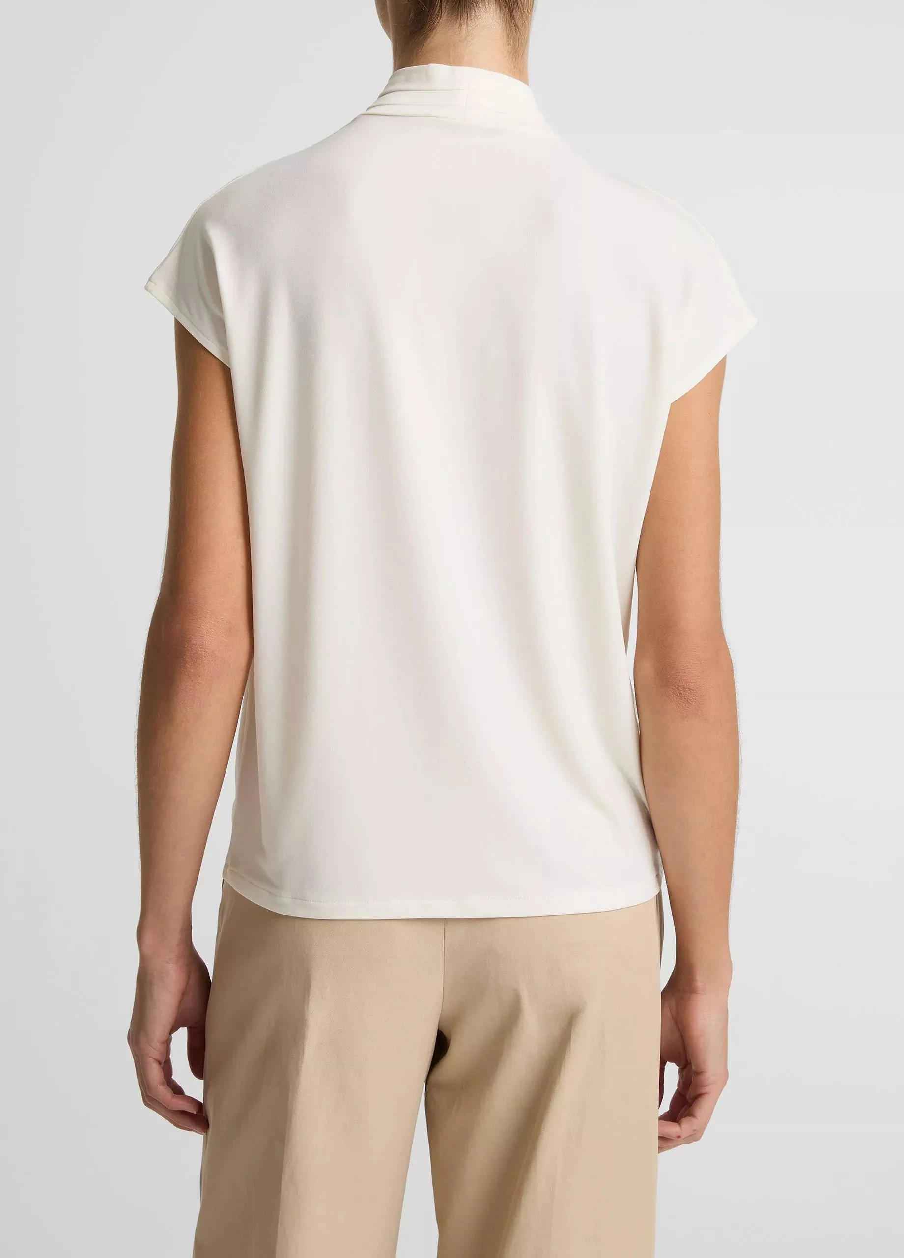 VINCE Twist-Neck Matte Jersey Cap-Sleeve Top - Image 3