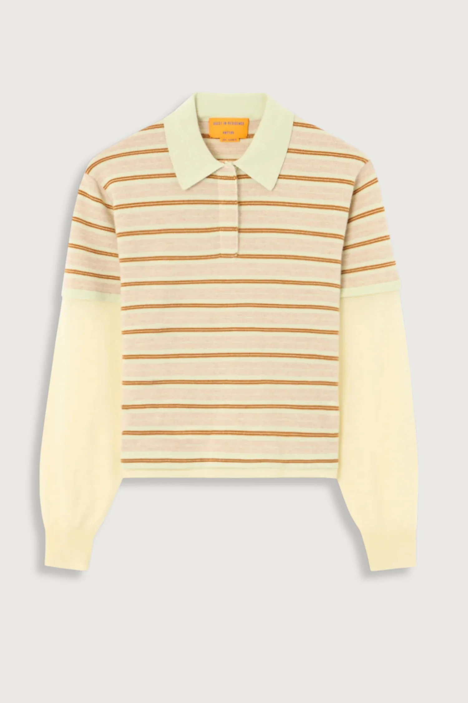 Guest in Residence Layered Stripe Rugby Cashmere Polo - Lime Combo