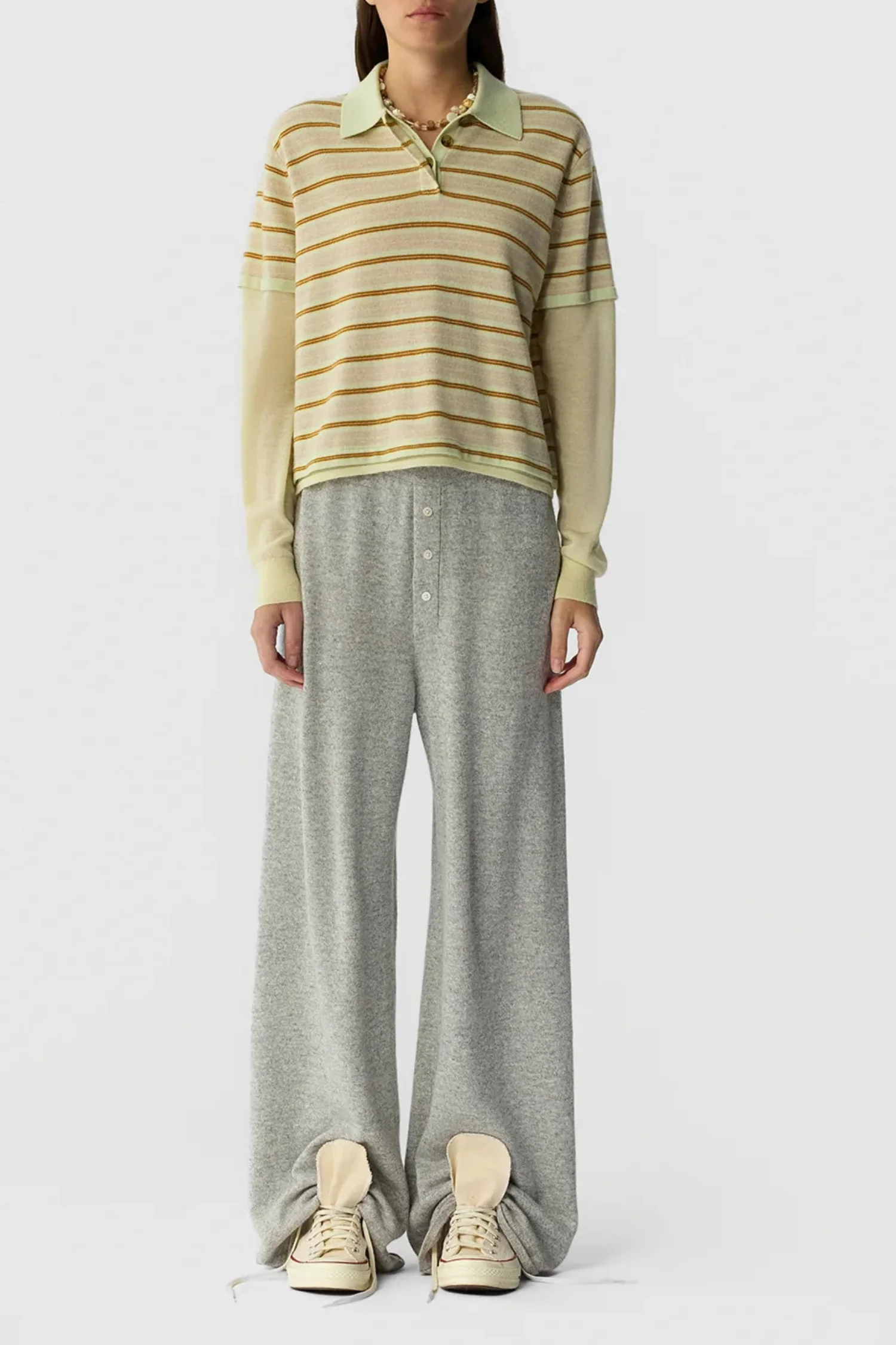 Guest in Residence Layered Stripe Rugby Cashmere Polo - Lime Combo - Image 2