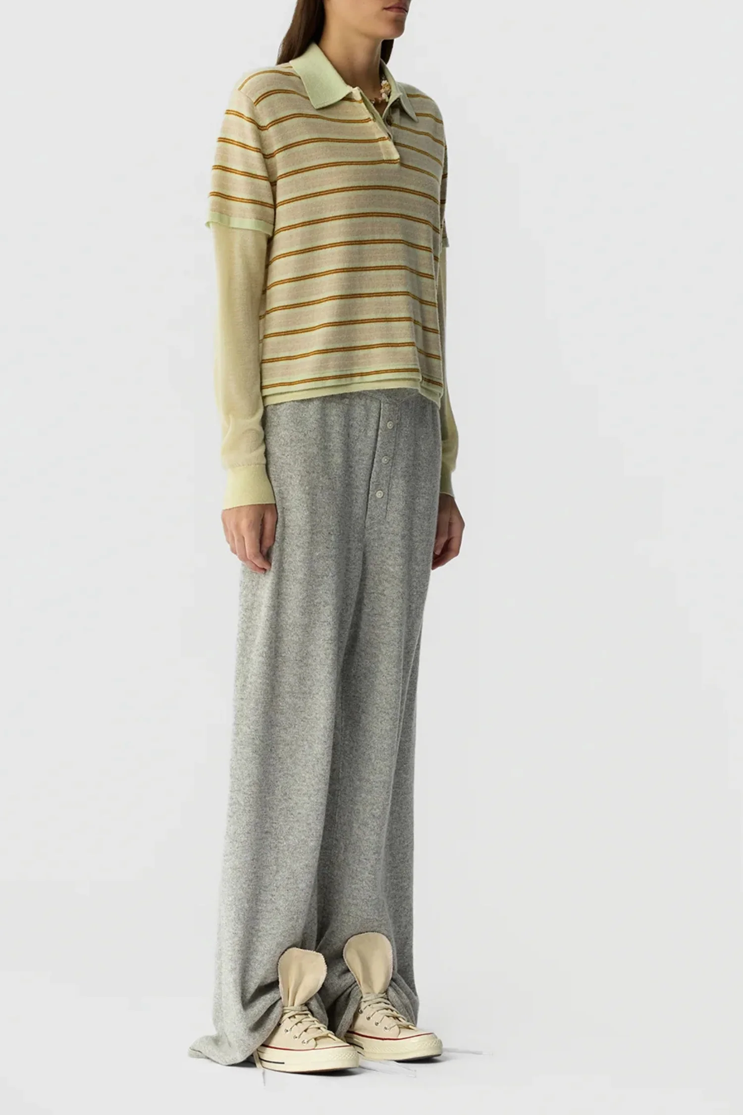 Guest in Residence Layered Stripe Rugby Cashmere Polo - Lime Combo - Image 3