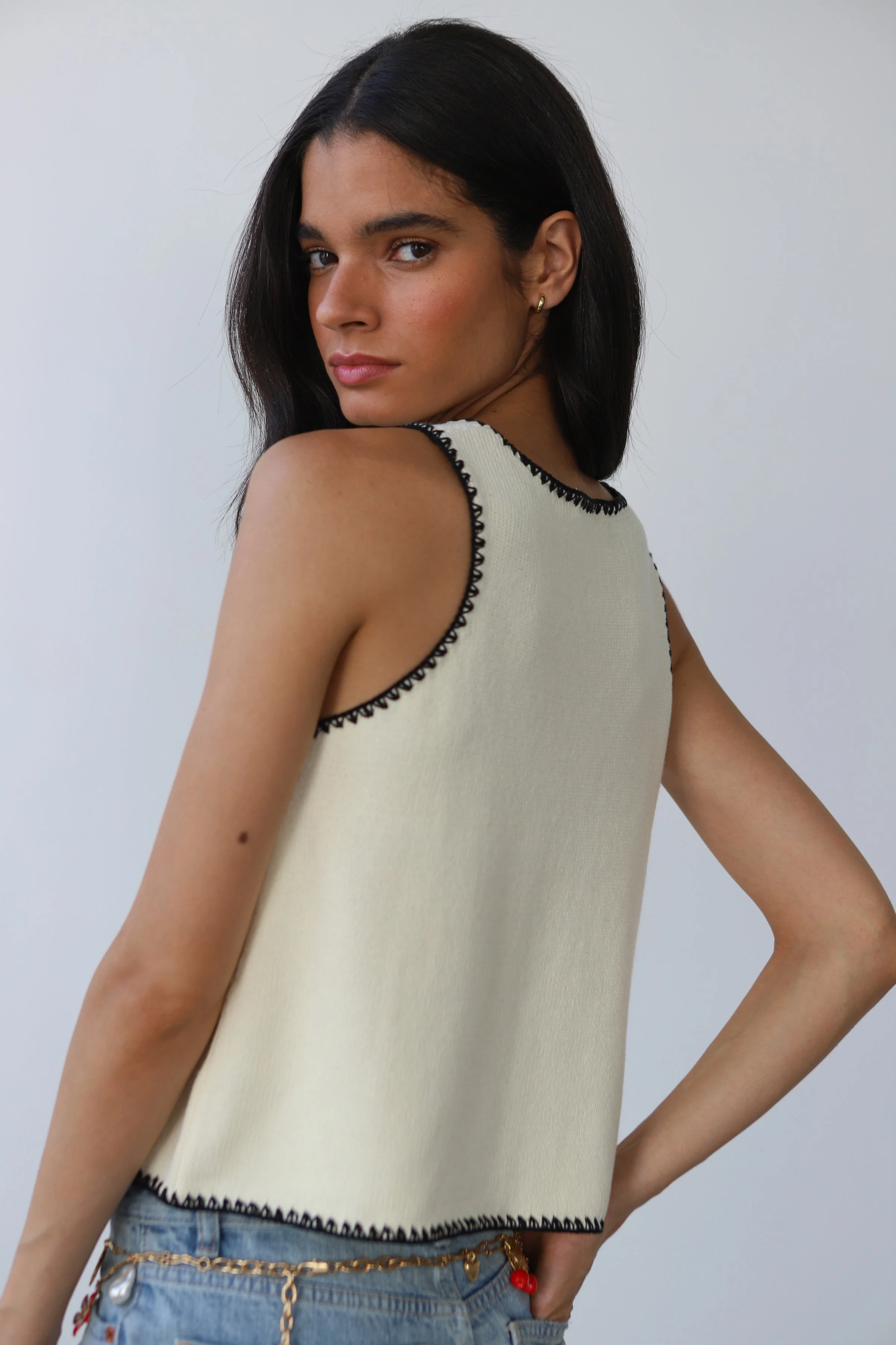 Callahan Knitwear Mala Stitch Tank Tank Top - Cream - Image 2