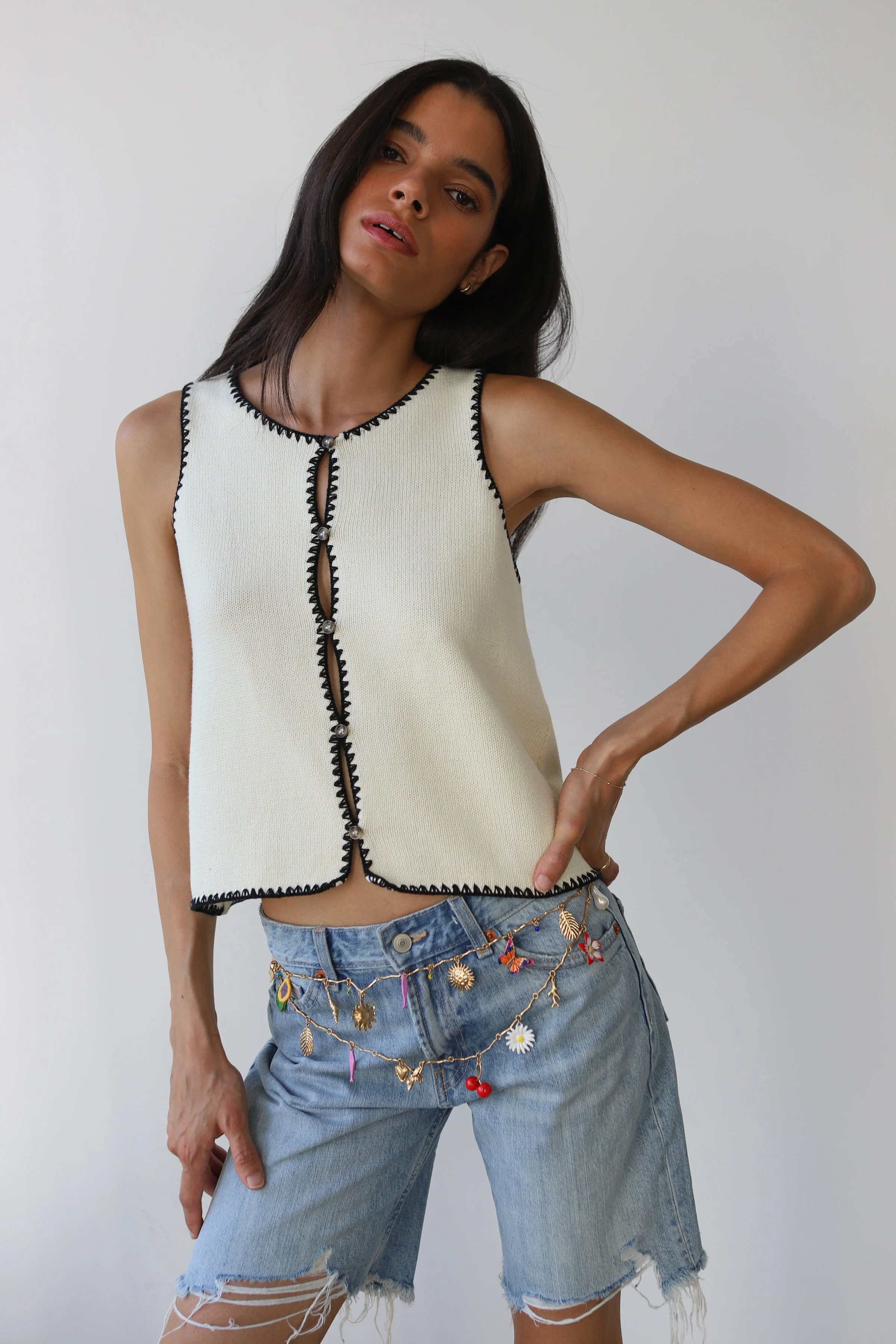 Callahan Knitwear Mala Stitch Tank Tank Top - Cream - Image 3