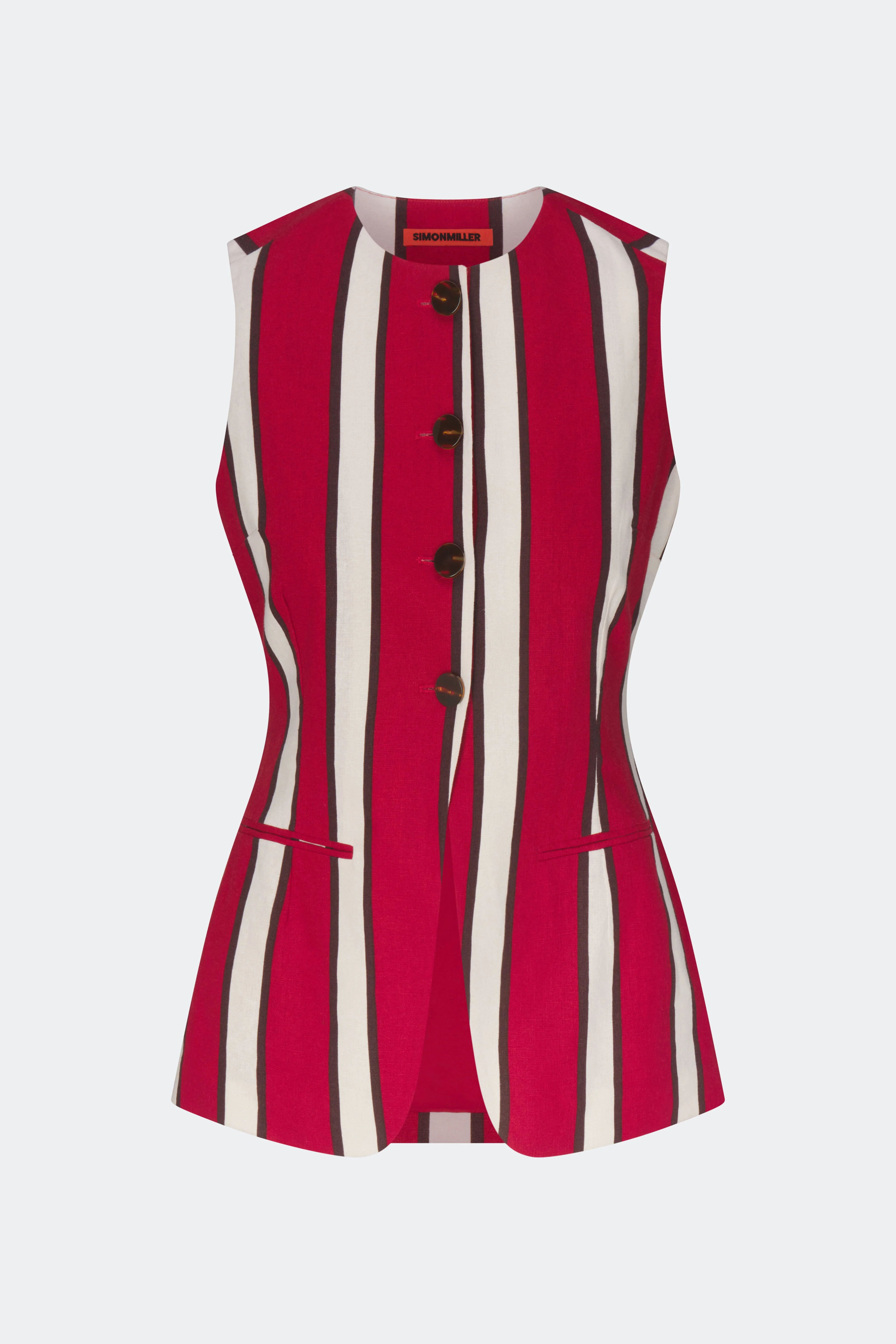 Simon Miller Del Mar Linen Vest - Venetian Red Stripe - Image 2