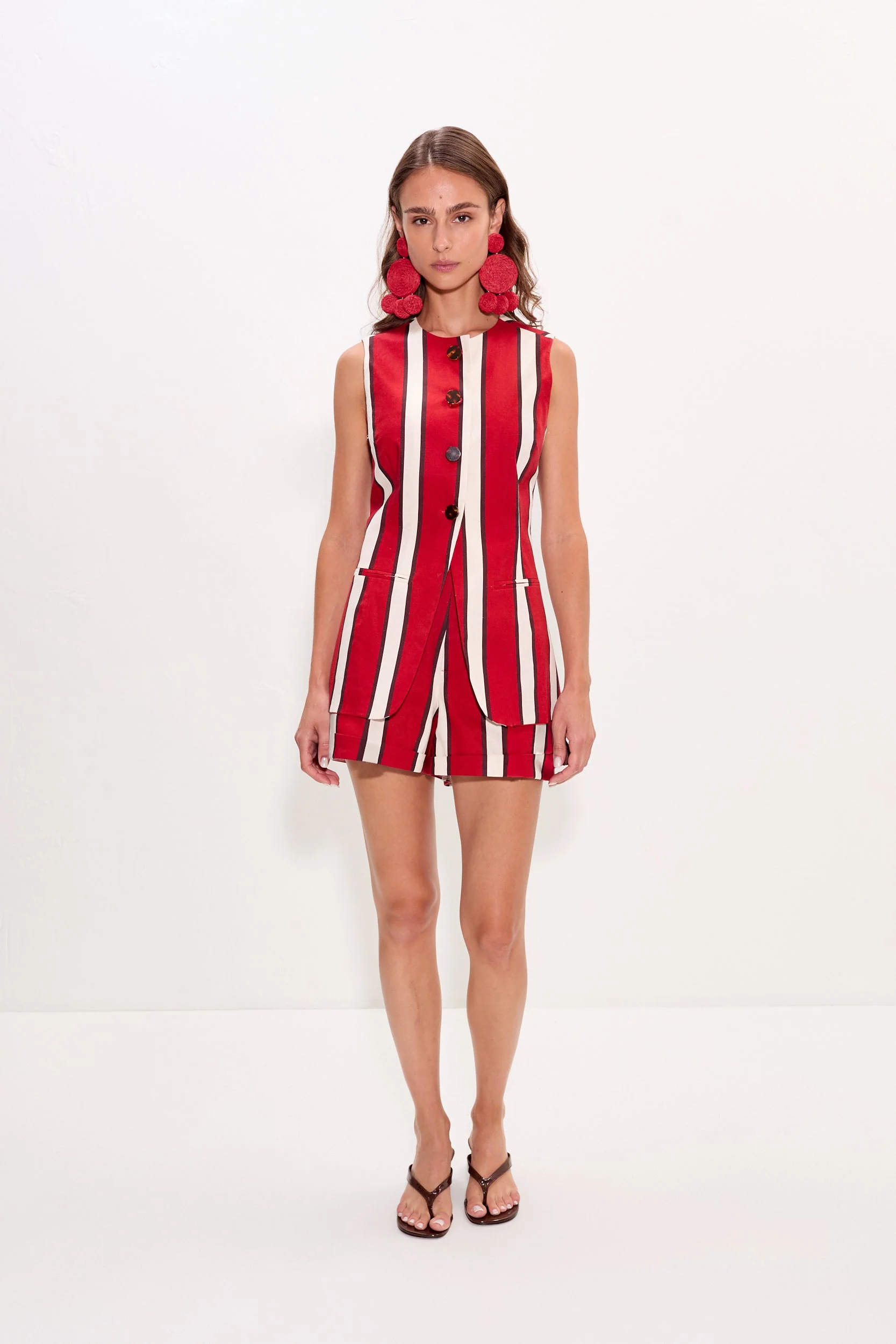 Simon Miller Del Mar Linen Vest - Venetian Red Stripe - Image 3