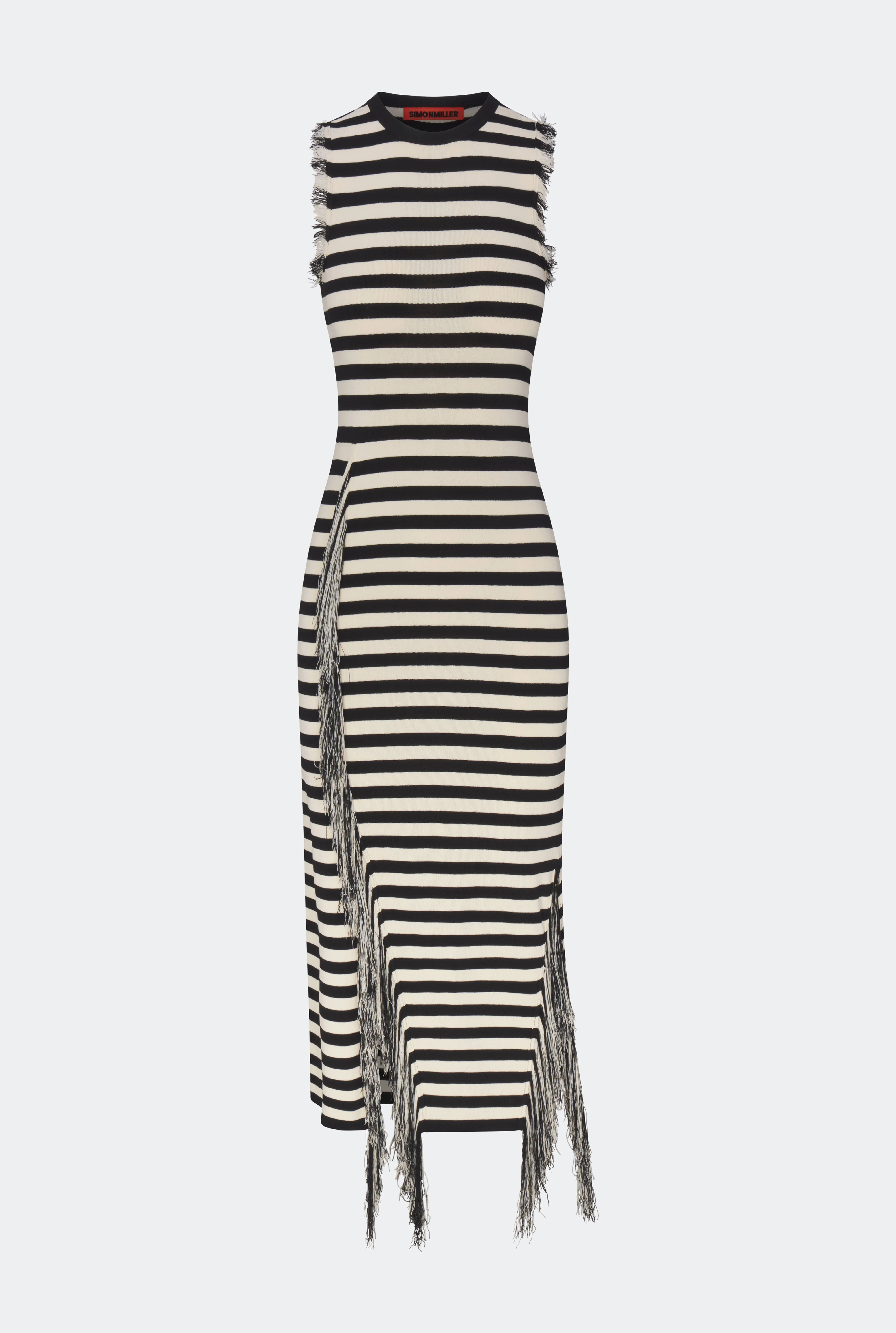 Simon Miller Sabine Fringe Knit Dress - Black/White Stripe - Image 2