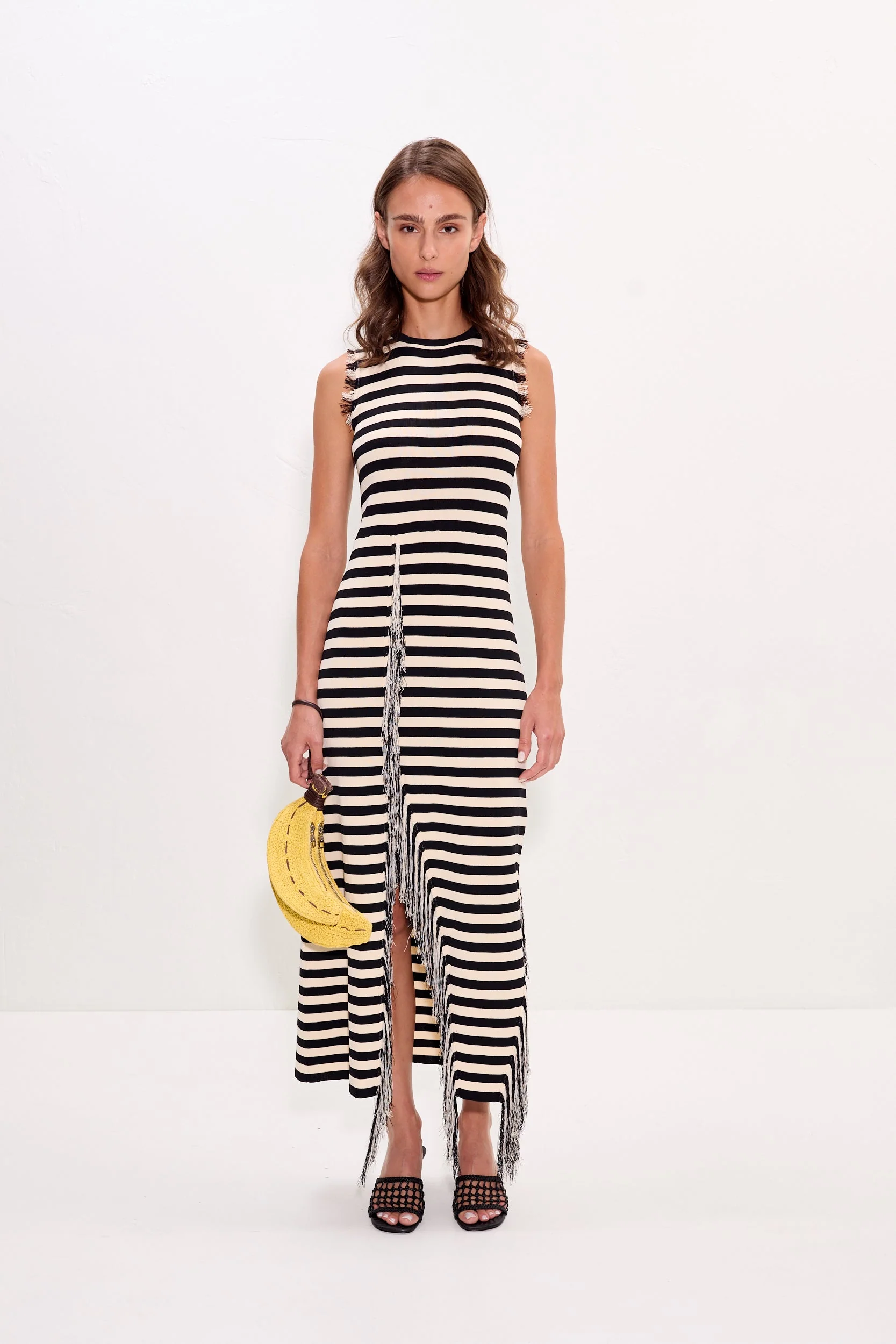 Simon Miller Sabine Fringe Knit Dress - Black/White Stripe - Image 3