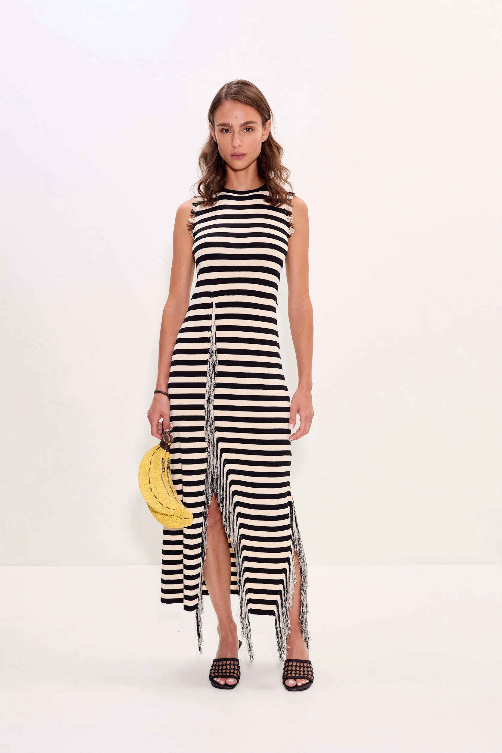 Simon Miller Sabine Fringe Knit Dress - Black/White Stripe - Image 5