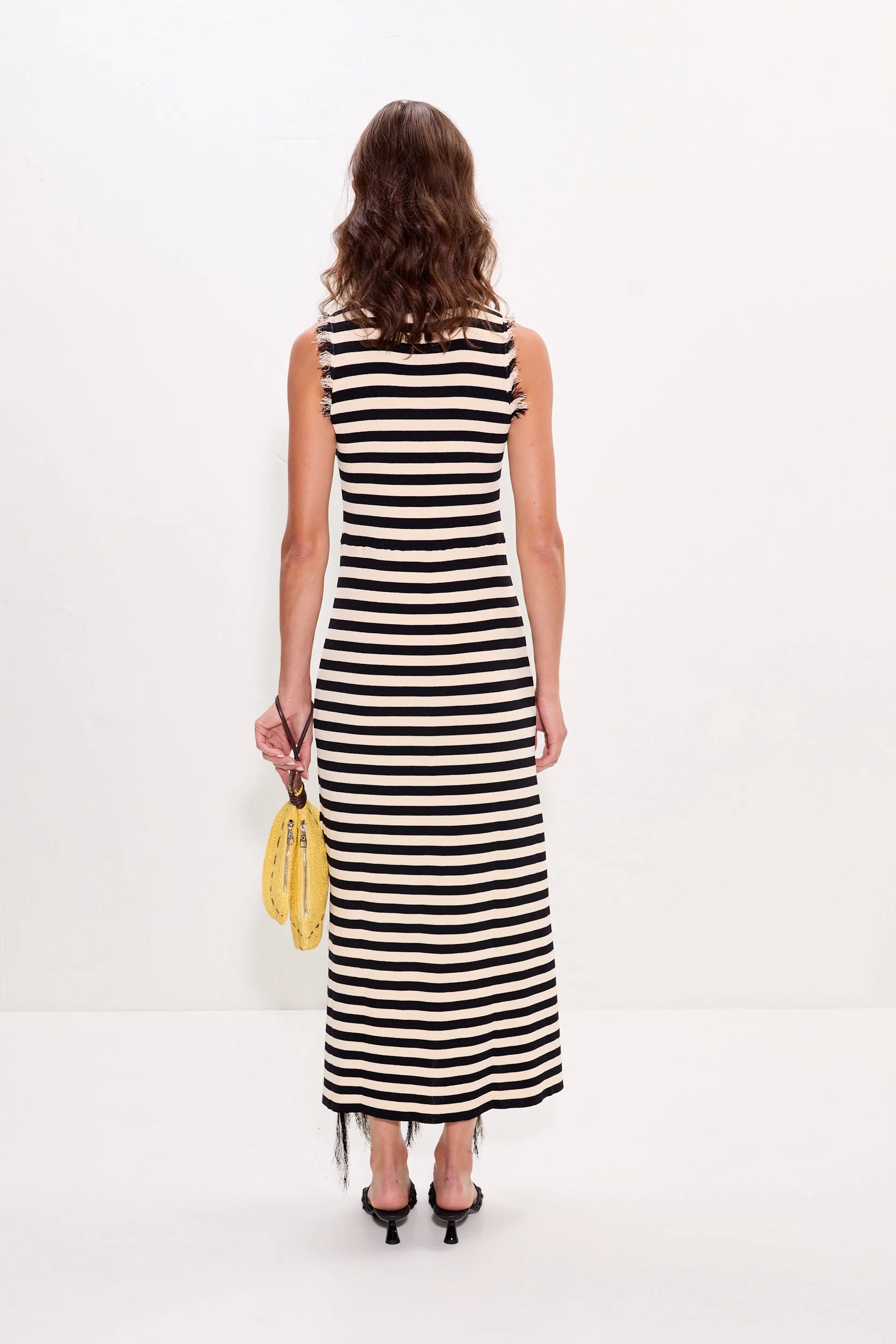 Simon Miller Sabine Fringe Knit Dress - Black/White Stripe - Image 6