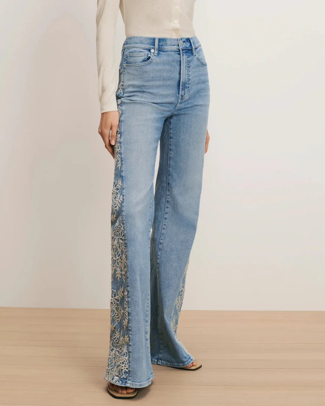 Veronica Beard Joplin High Rise Wide Flare with Embroidered Godet Jeans - Silverwood Moon - Image 2