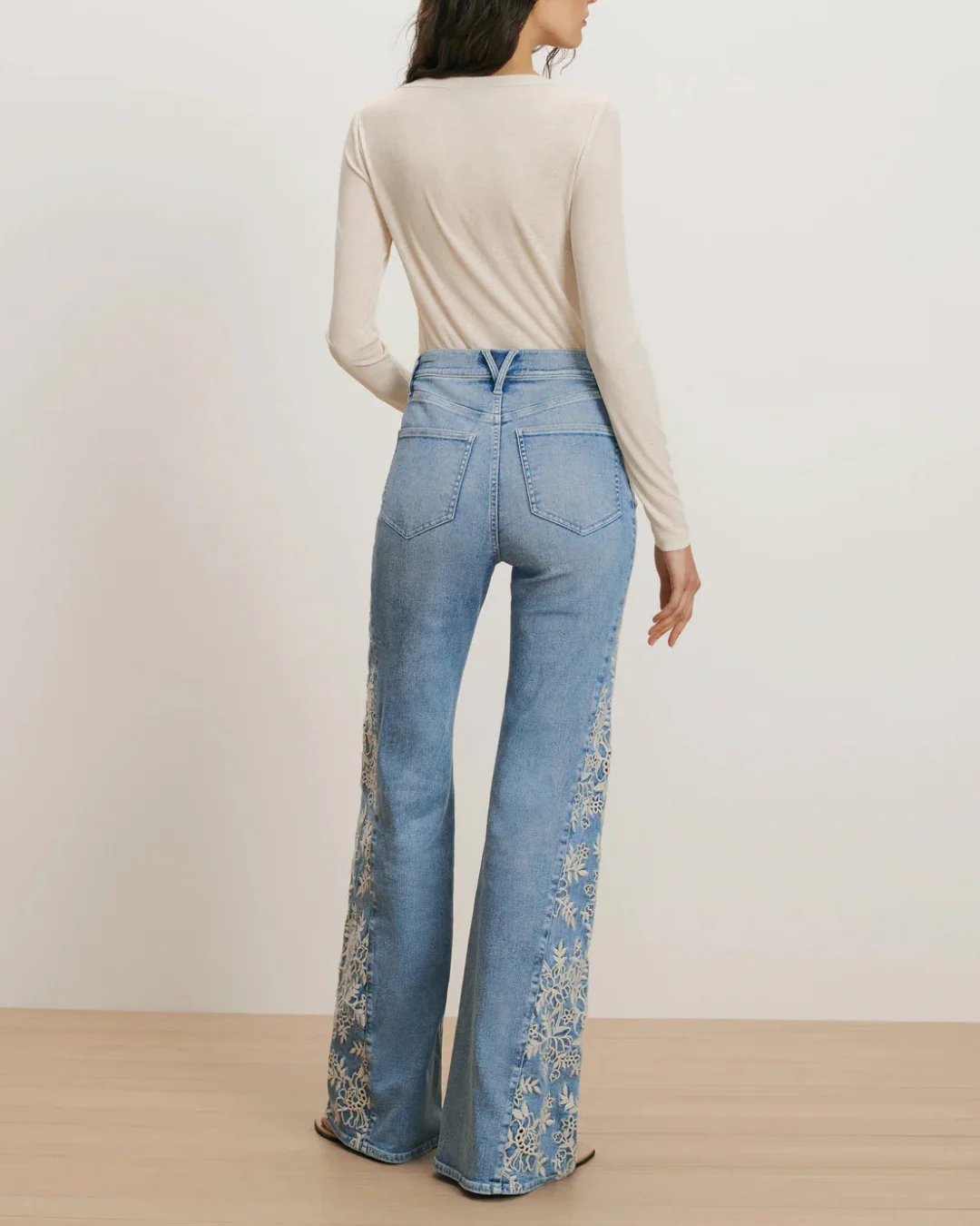 Veronica Beard Joplin High Rise Wide Flare with Embroidered Godet Jeans - Silverwood Moon - Image 7
