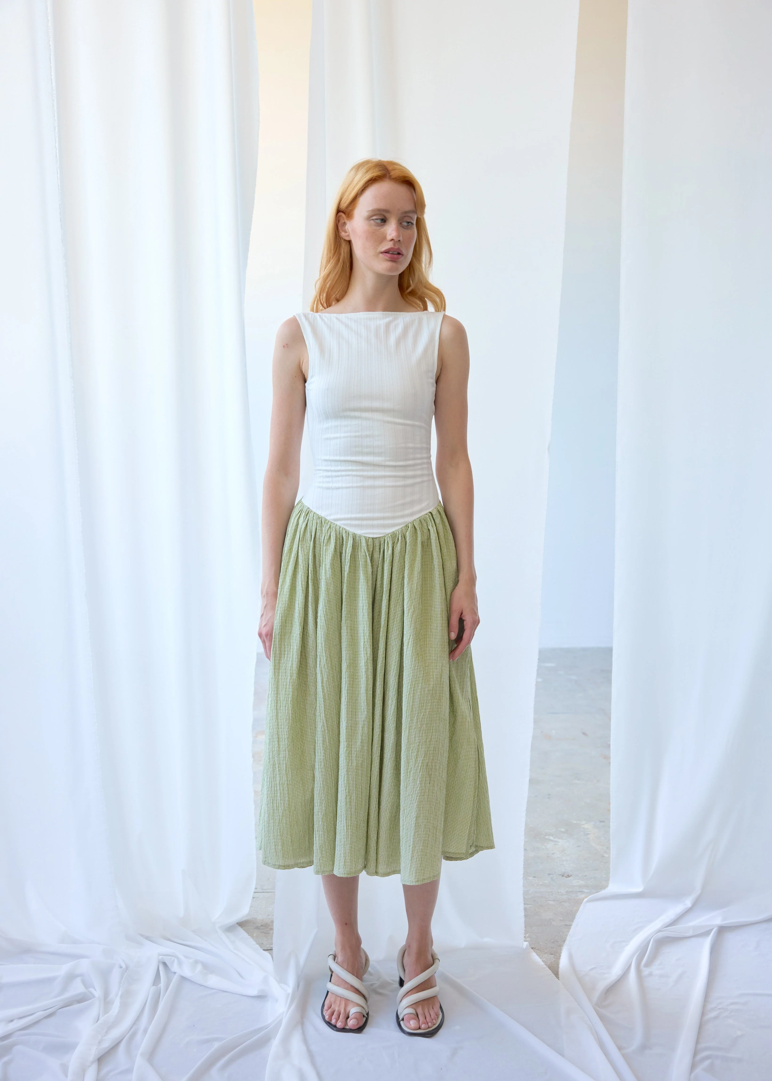 OhSevenDays Martina Dress - White & Green