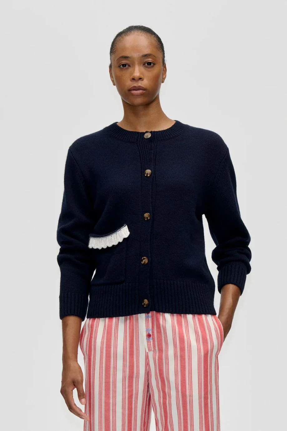 Stine Goya Lucky Horse Crewneck Cardigan - Navy - Image 3