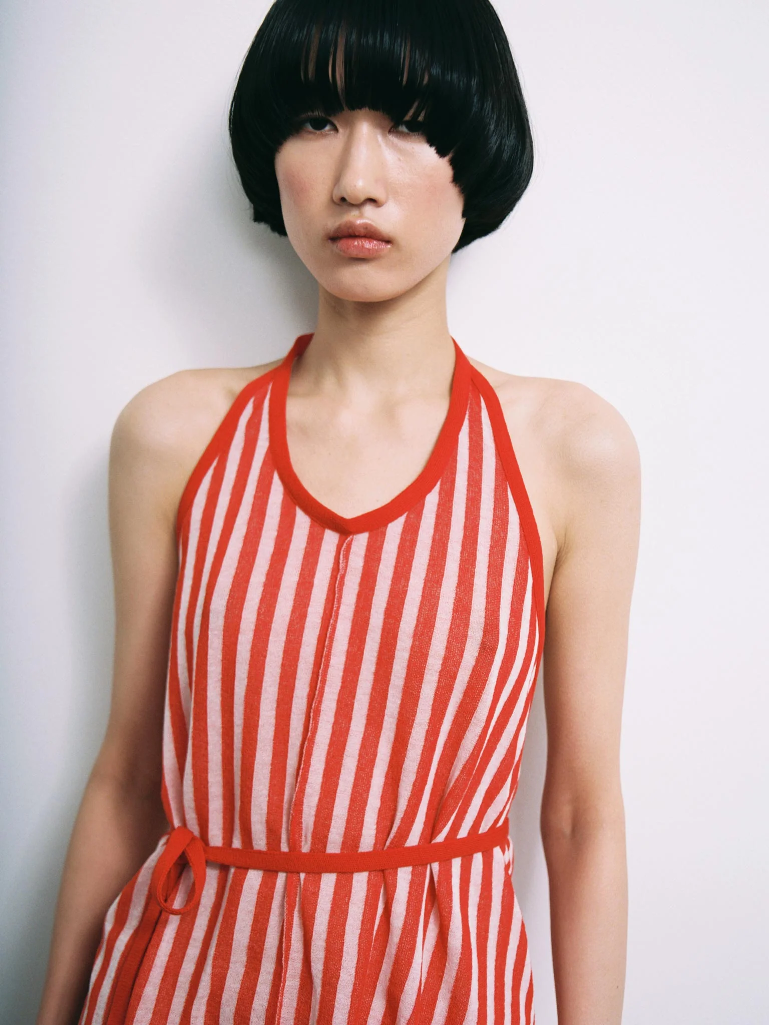 Rus Sakkaku Striped Apron Top - Tomate - Image 4