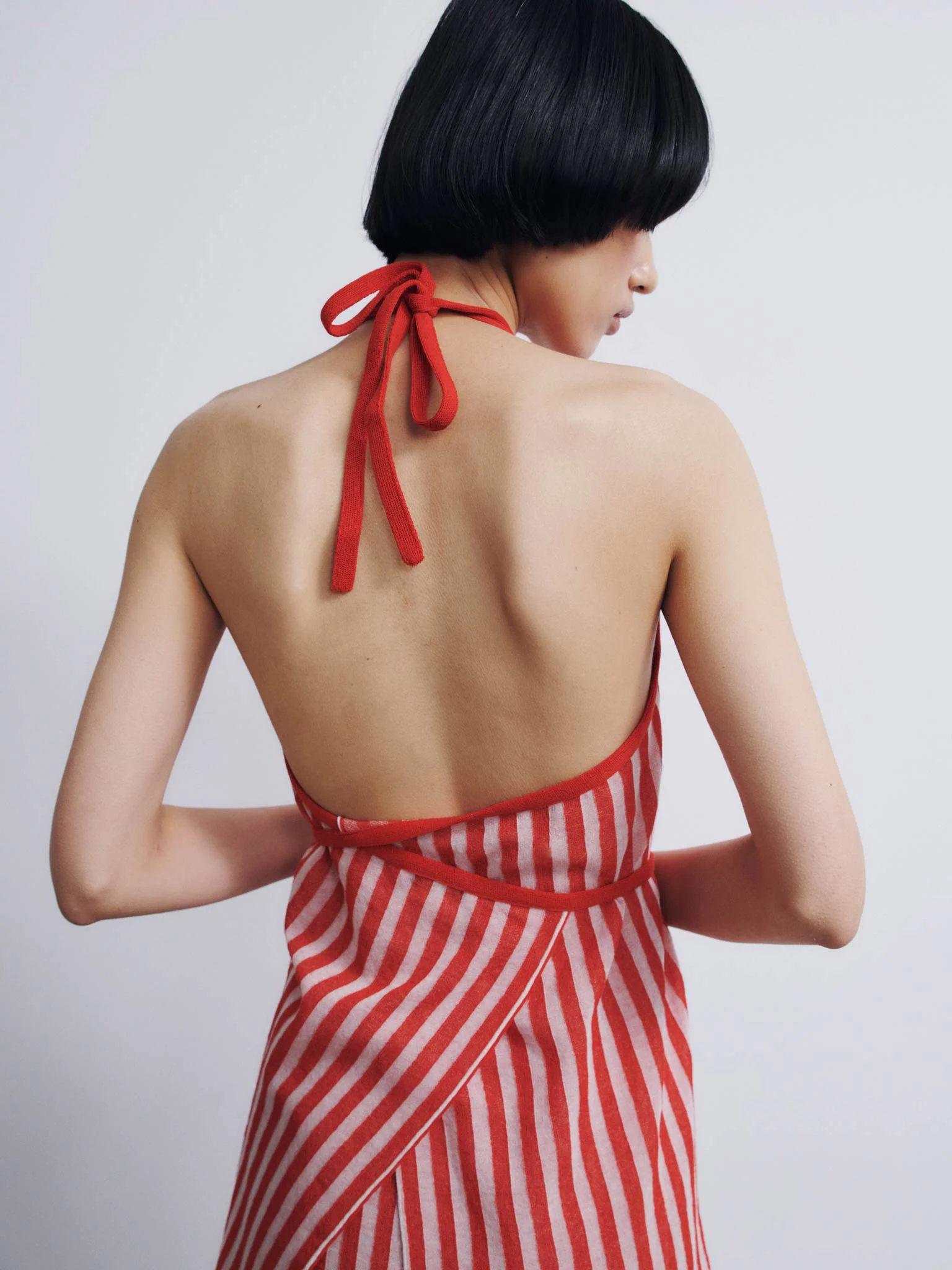 Rus Sakkaku Striped Apron Top - Tomate - Image 6