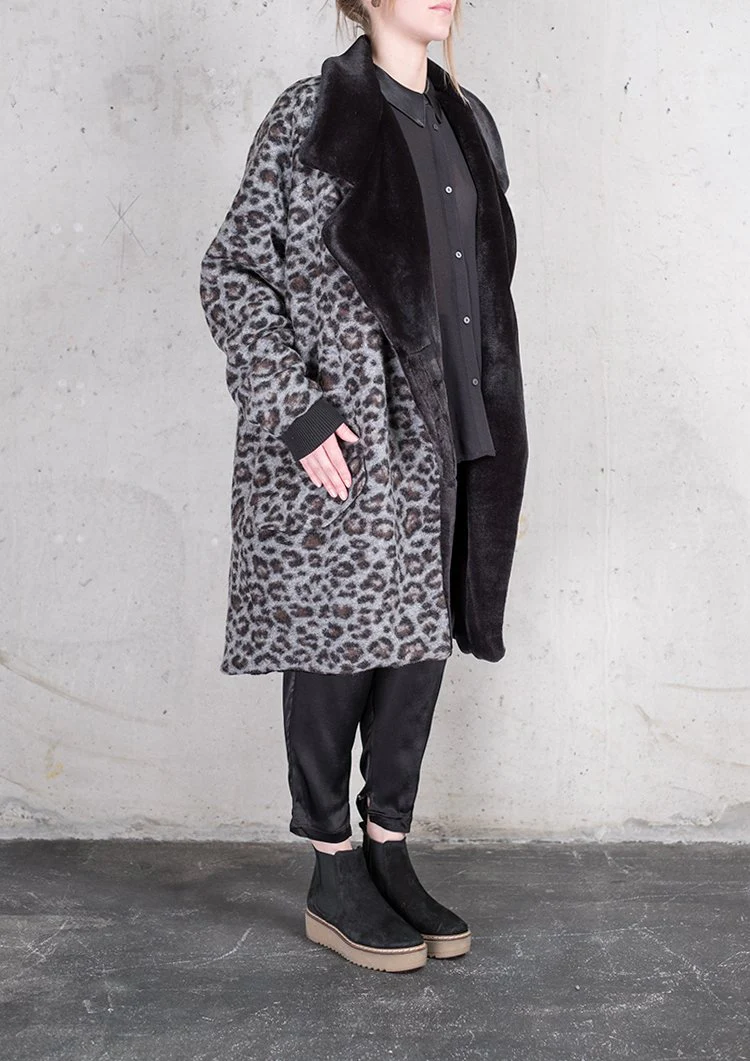Berenik FUR LINING WOOL COATING COAT - animal print - Image 6