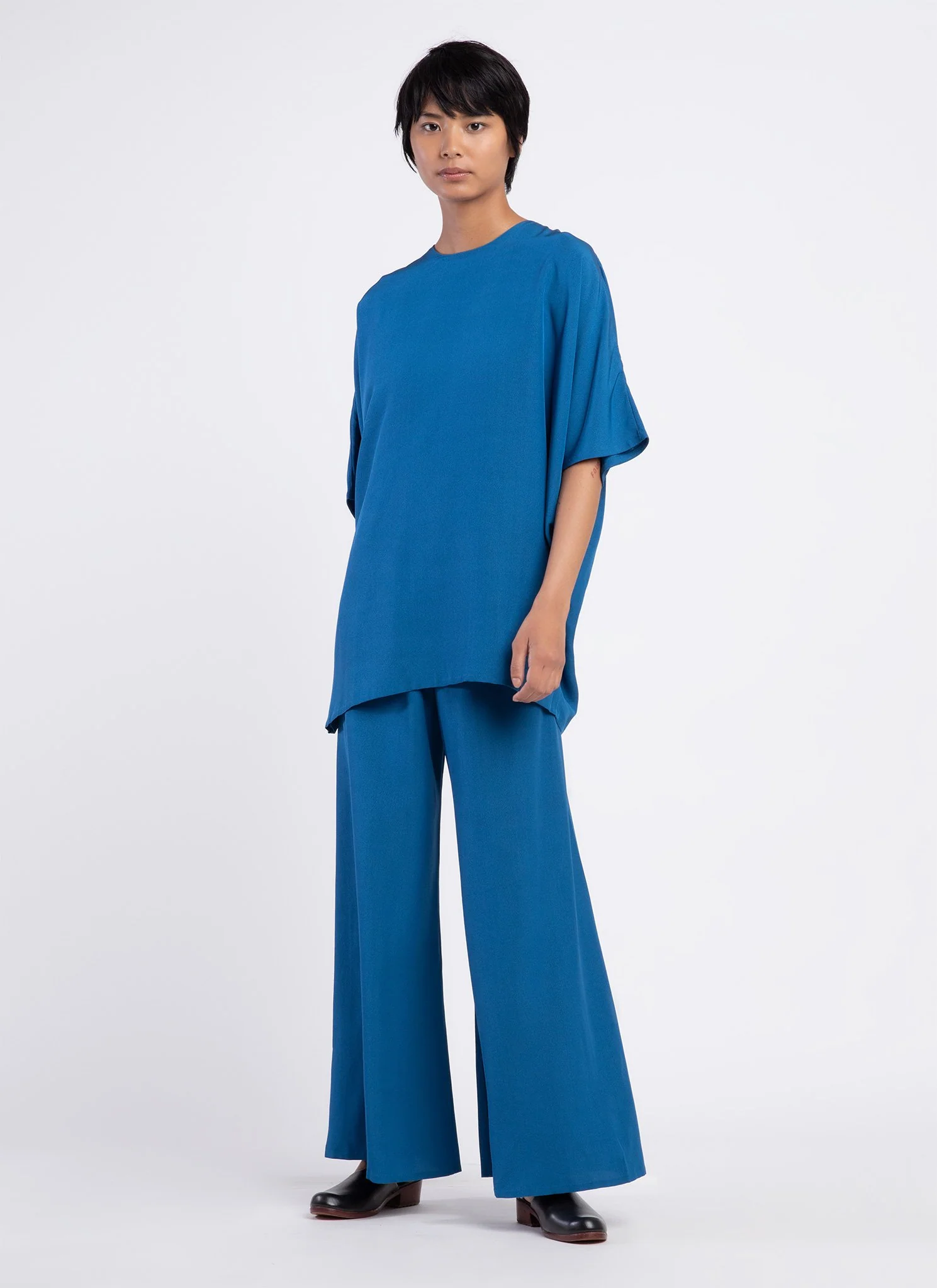 KAAREM Kite Round Neck Silk Tunic Top - Cobalt Blue - Image 3