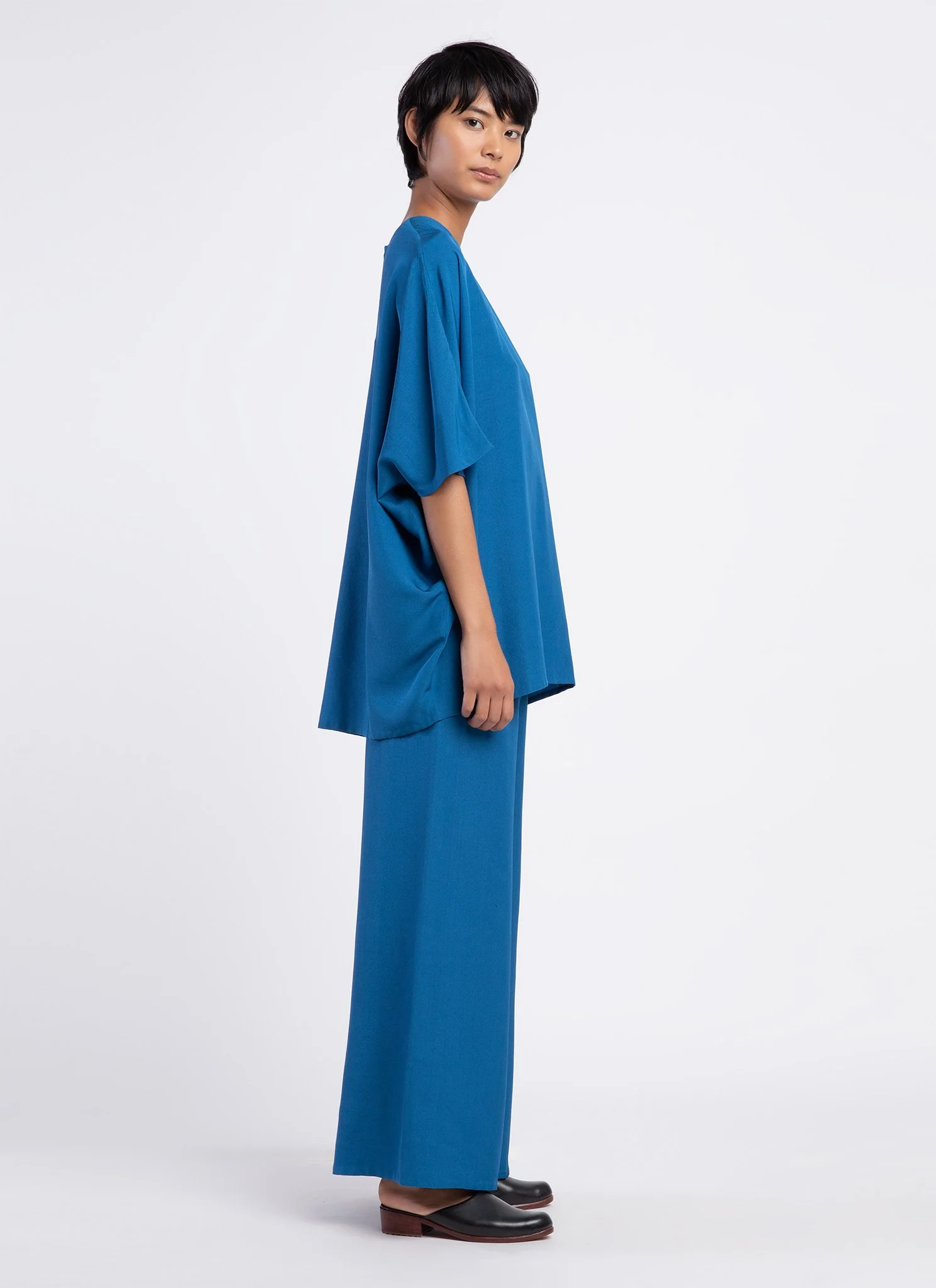 KAAREM Kite Round Neck Silk Tunic Top - Cobalt Blue - Image 5