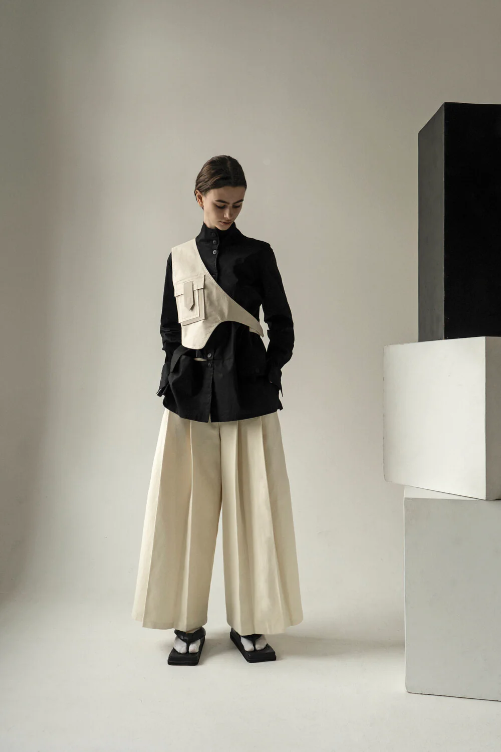 K M by L A N G E Pleated Pants - Cream - Image 7