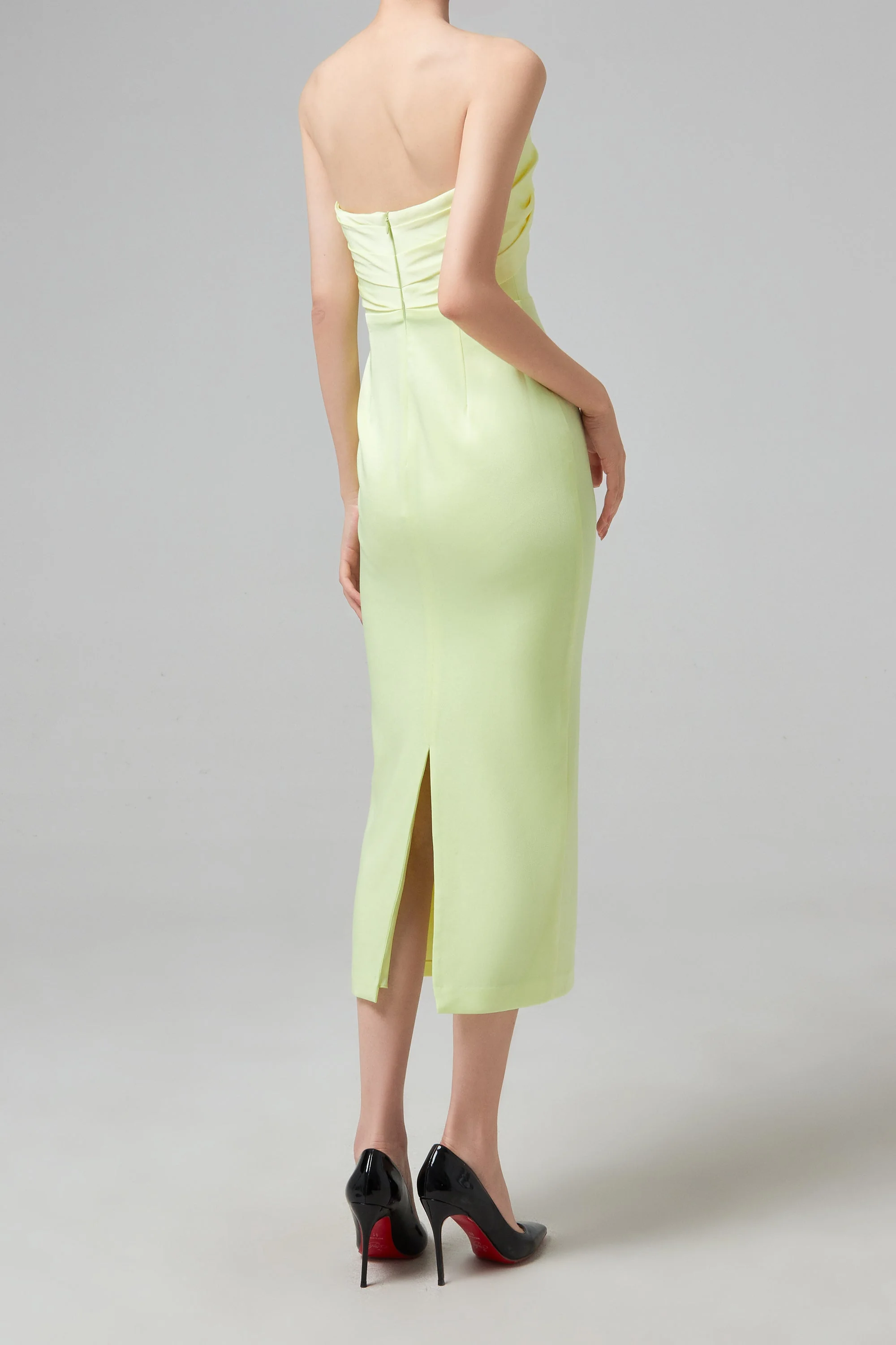 ALEX PERRY Sloane Satin Crepe Strapless Dress - Lemon - Image 2