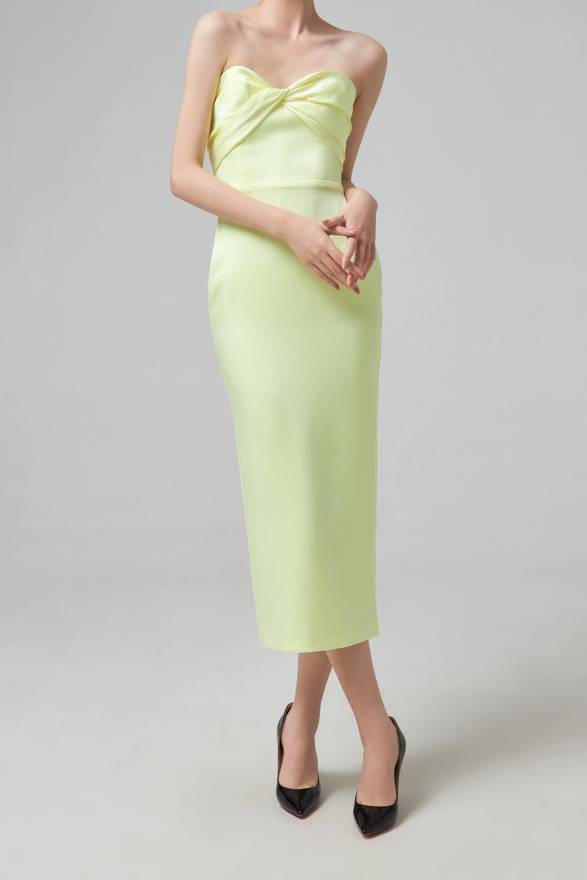 ALEX PERRY Sloane Satin Crepe Strapless Dress - Lemon - Image 3