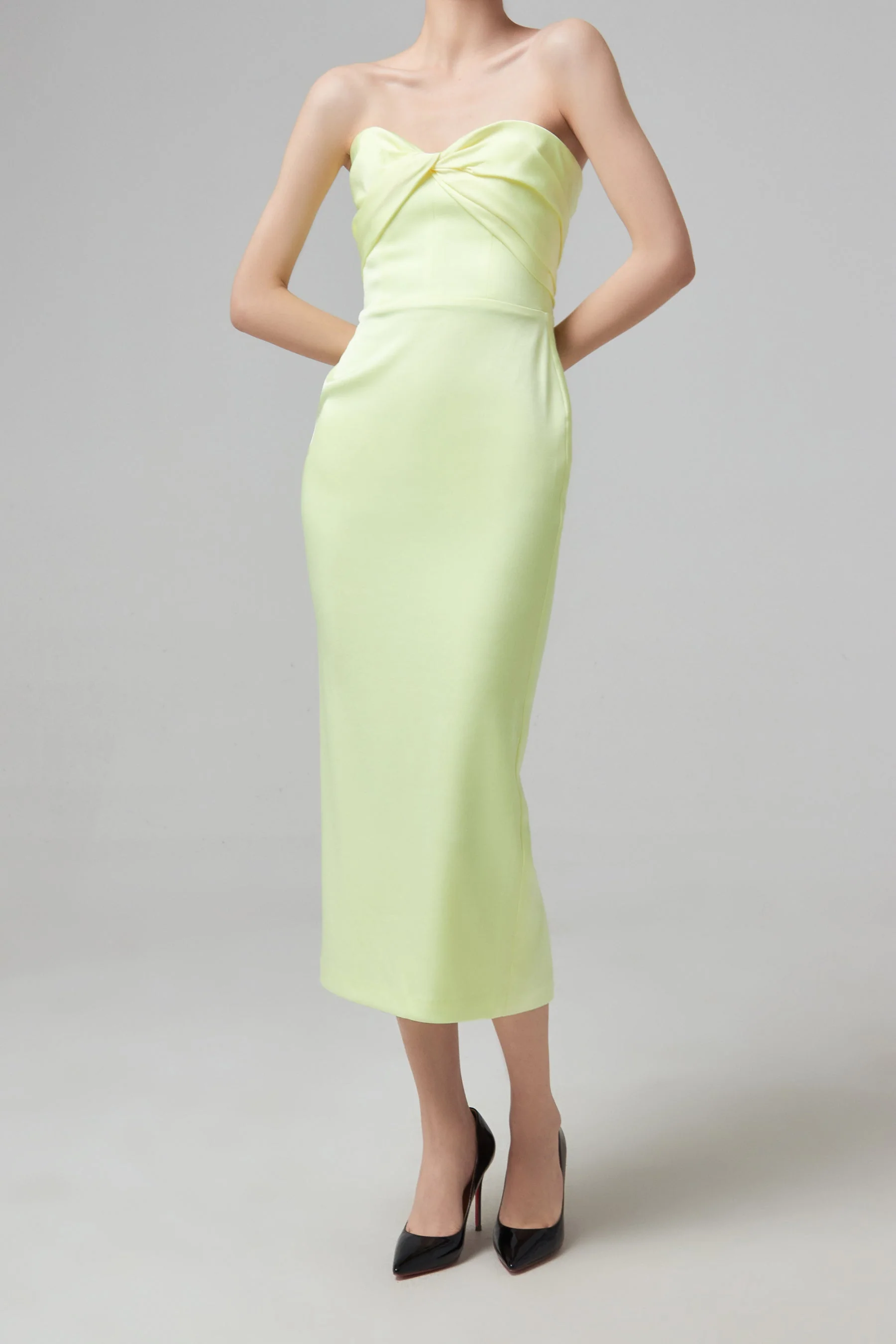 ALEX PERRY Sloane Satin Crepe Strapless Dress - Lemon - Image 4