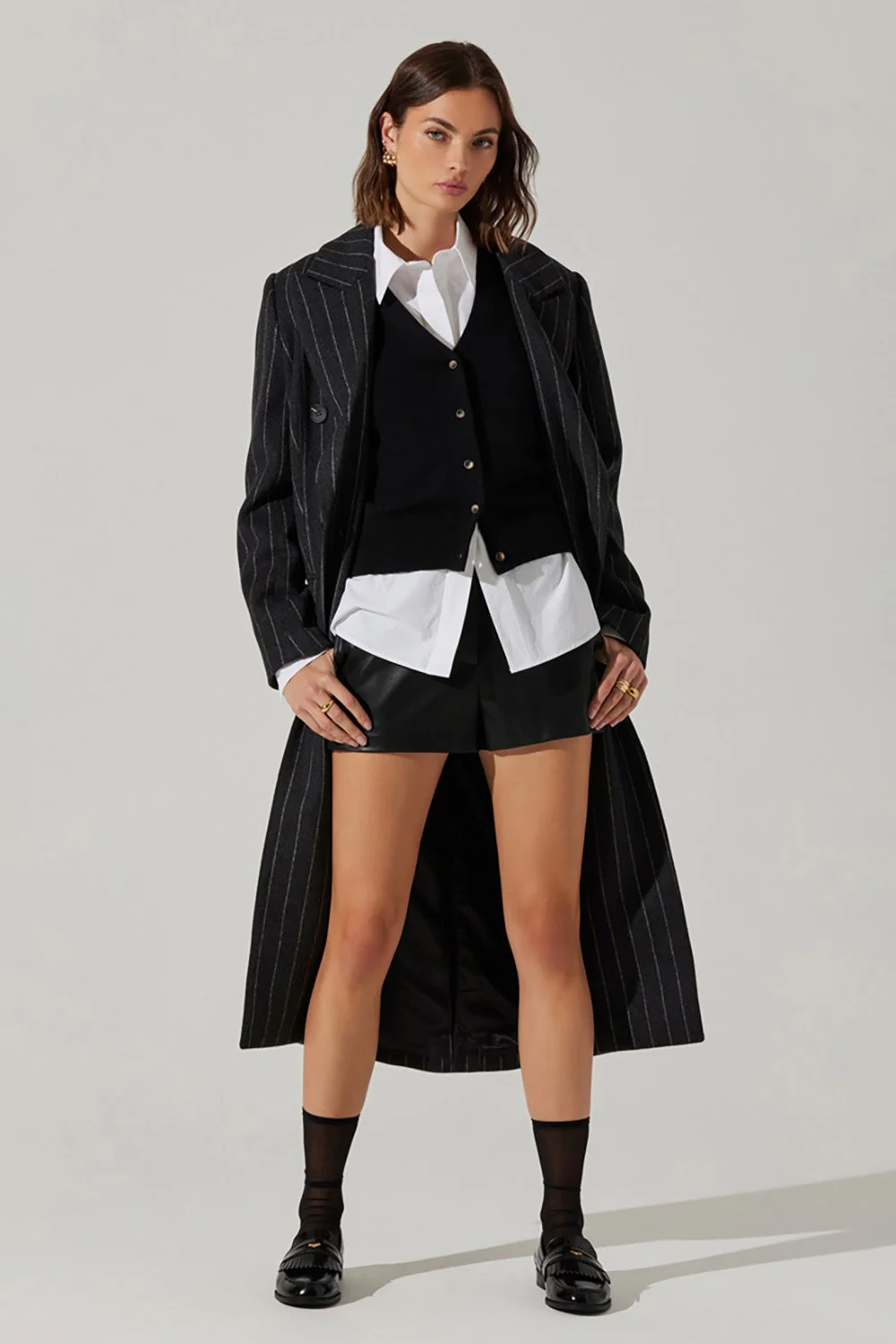 ASTR The Label Morana Coat - Grey Stripe - Image 4