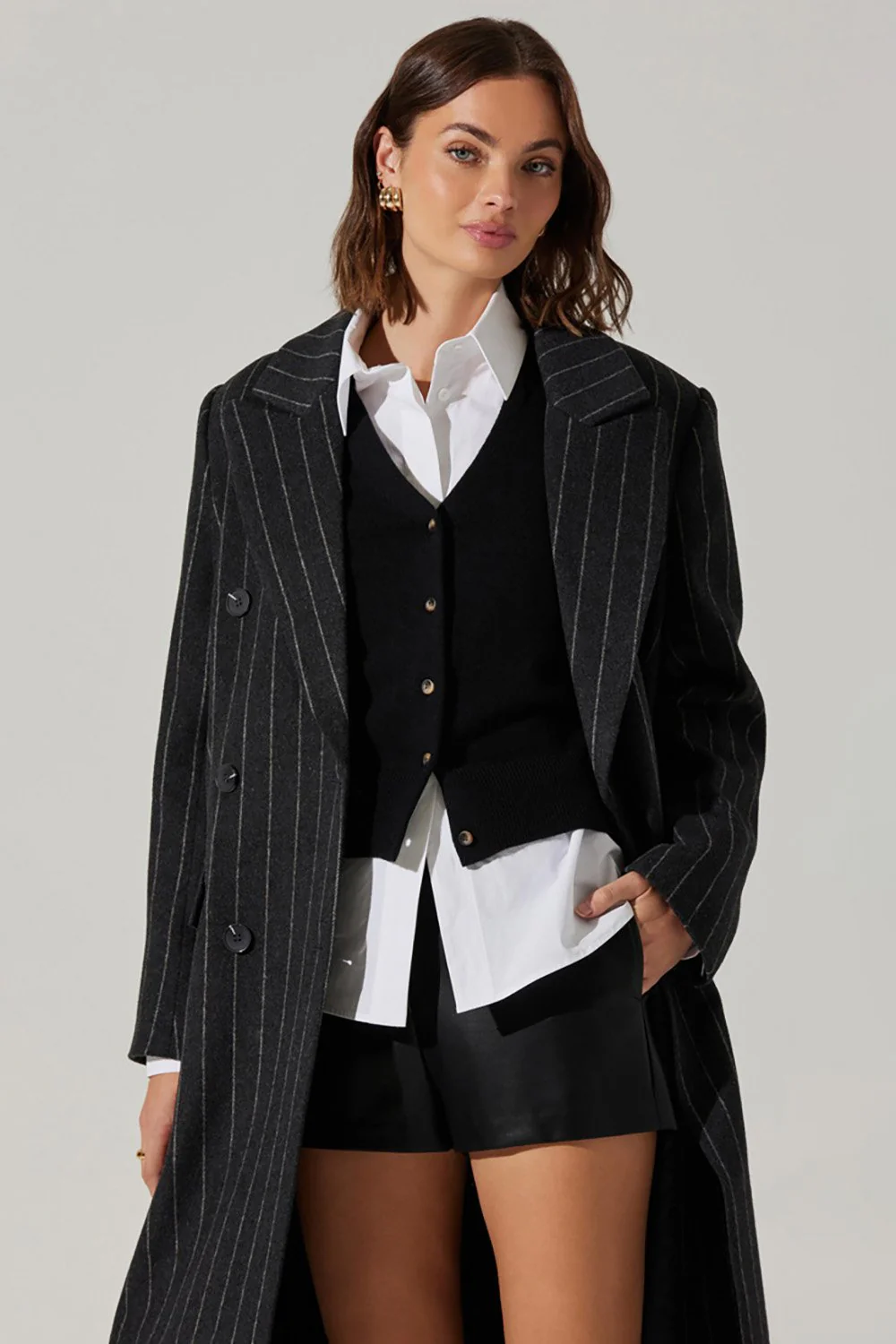 ASTR The Label Morana Coat - Grey Stripe - Image 5