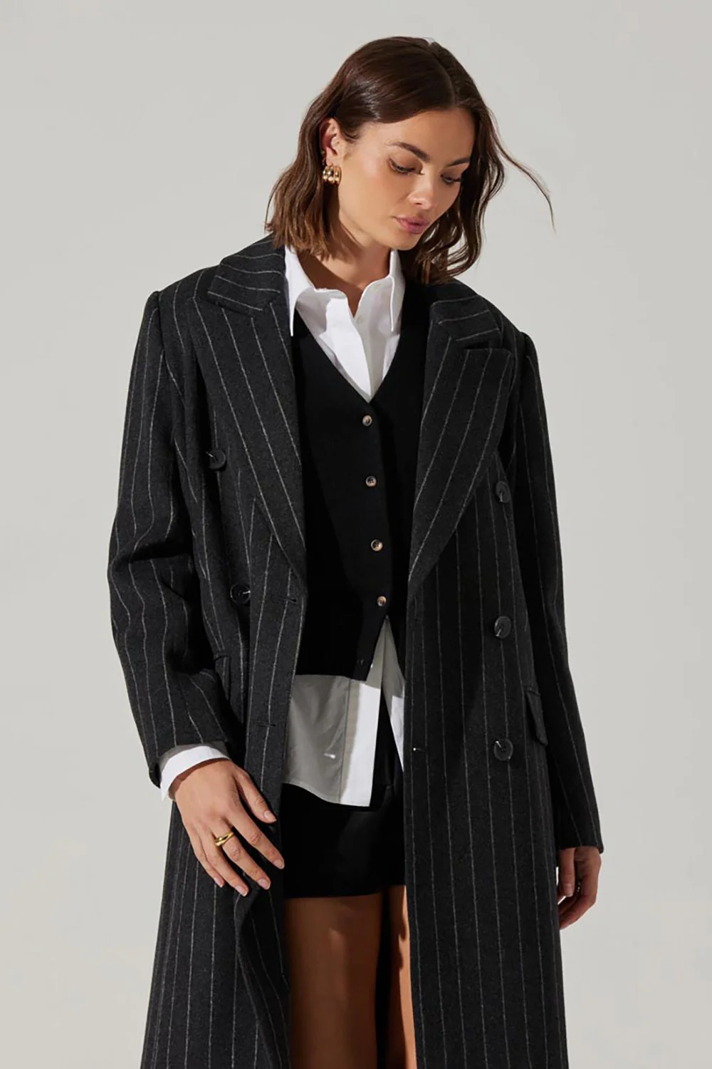 ASTR The Label Morana Coat - Grey Stripe - Image 7
