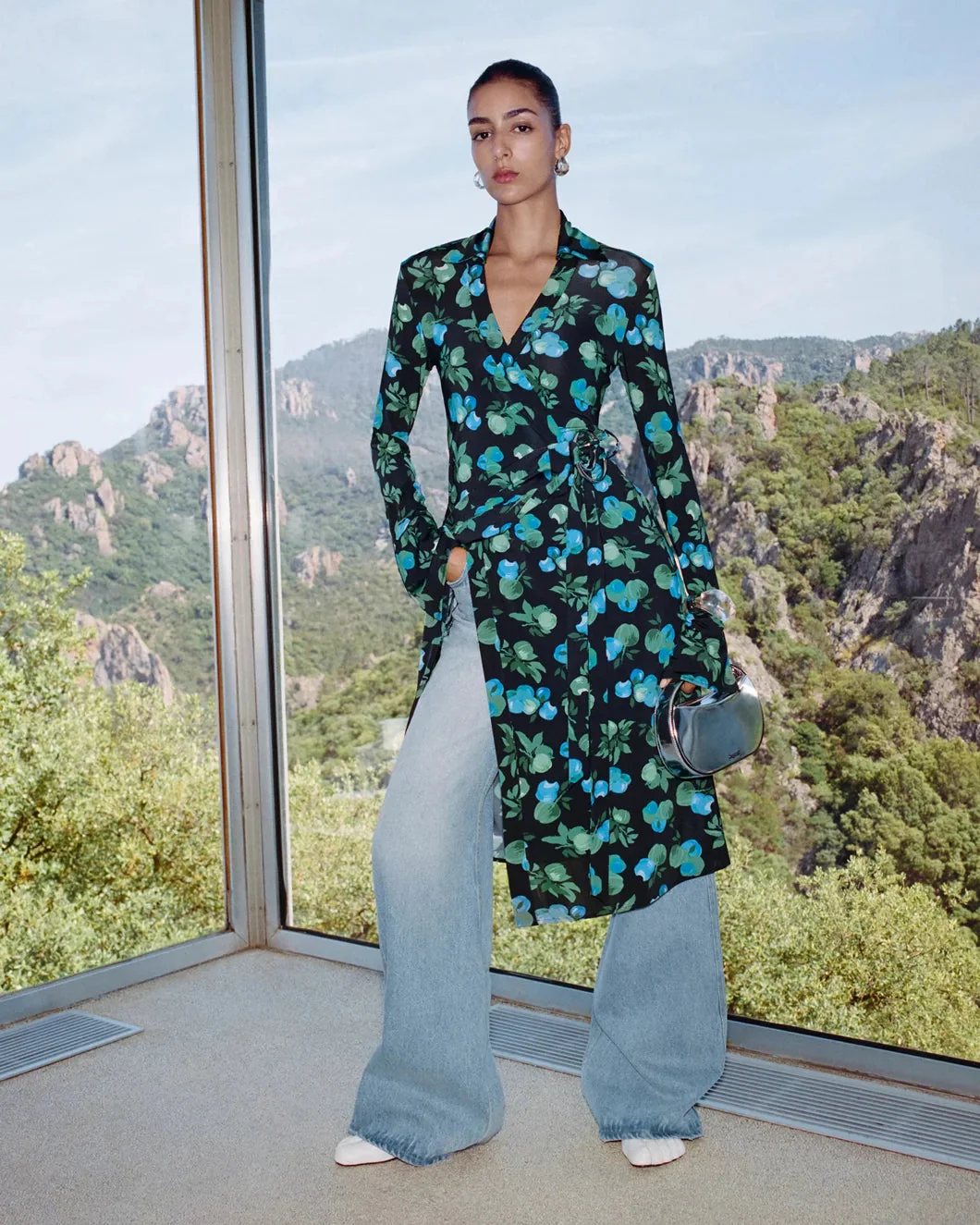 Coperni C-Logo Print Wrap Blouse Dress - Print Blue Apples - Image 6