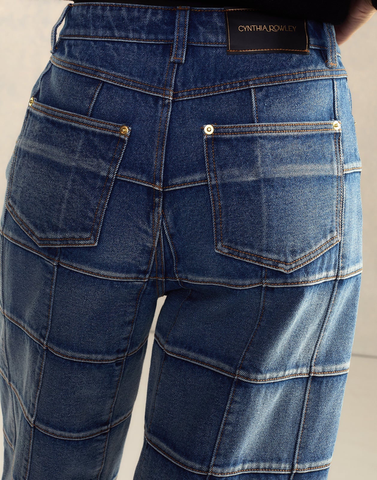 Cynthia Rowley Windowpane Wide-Leg Jeans - Light Wash - Image 3