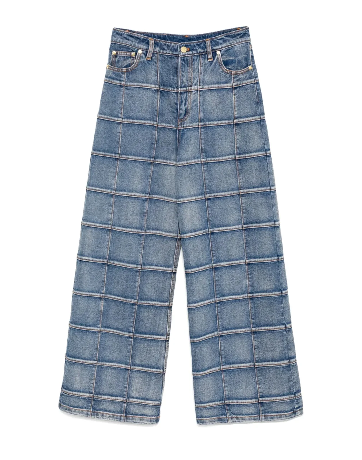 Cynthia Rowley Windowpane Wide-Leg Jeans - Light Wash - Image 4