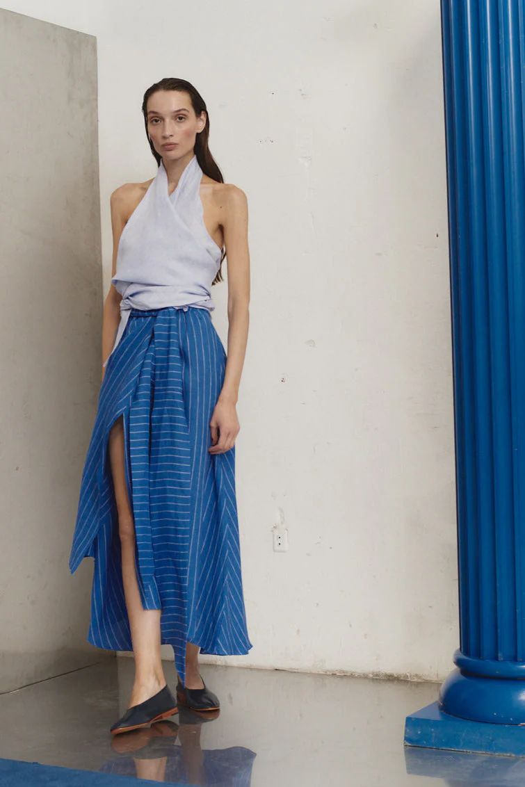 Datura Lapis Striped Linen Alma Skirt - Image 3