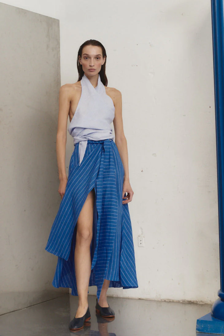 Datura Lapis Striped Linen Alma Skirt - Image 4