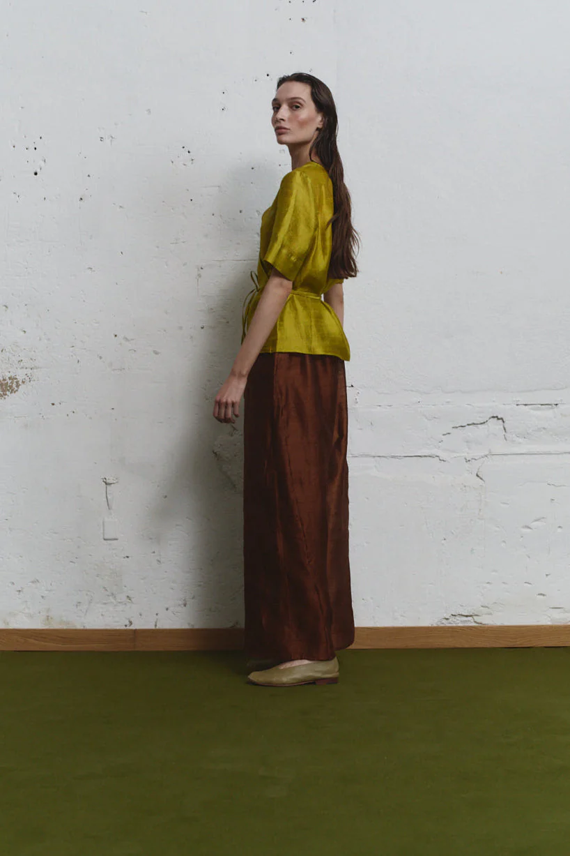 Datura Pistacho Dupion Wrap Top - Image 4