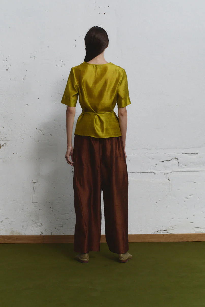Datura Pistacho Dupion Wrap Top - Image 5