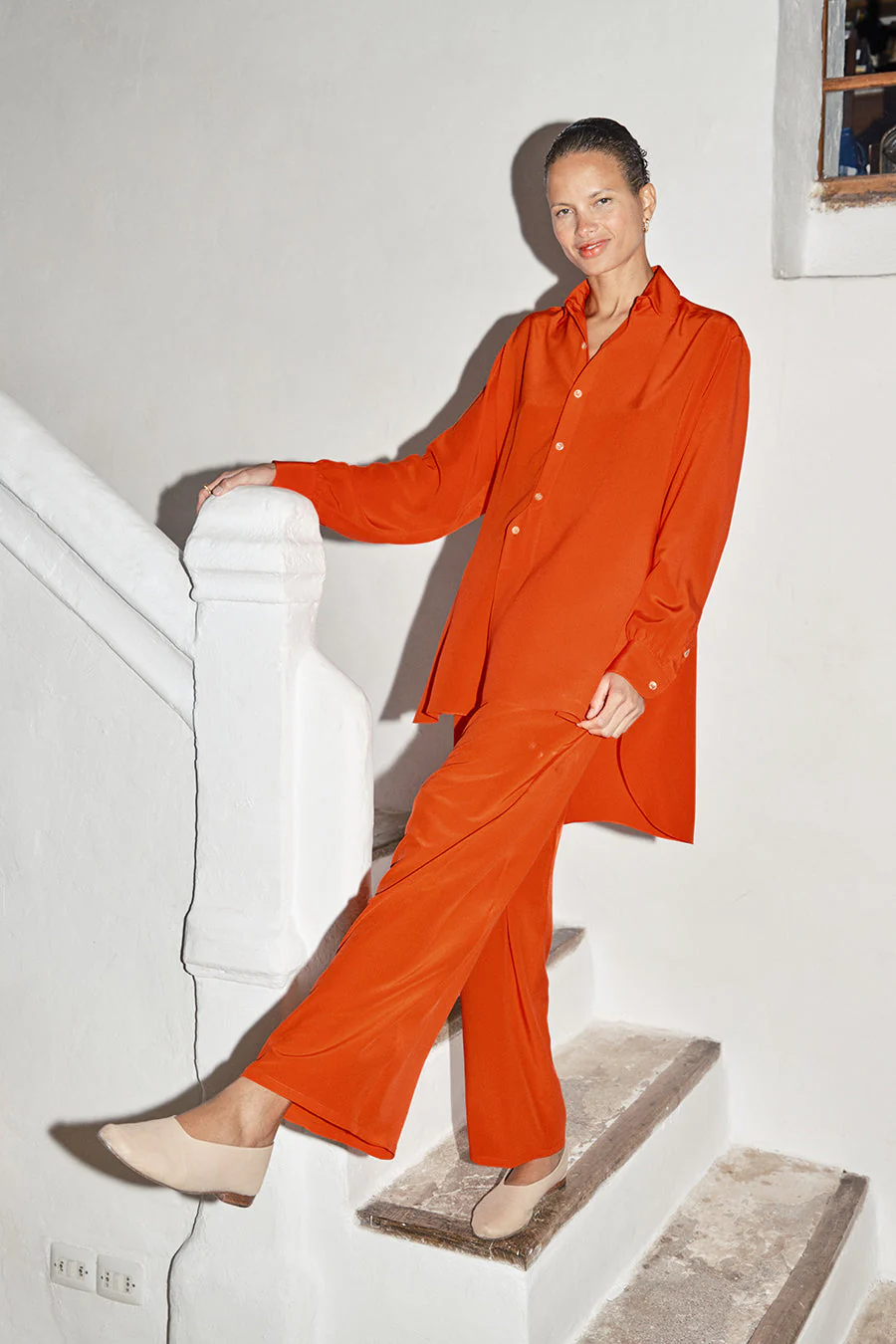 Datura Silk Paul Blouse - Flame - Image 4