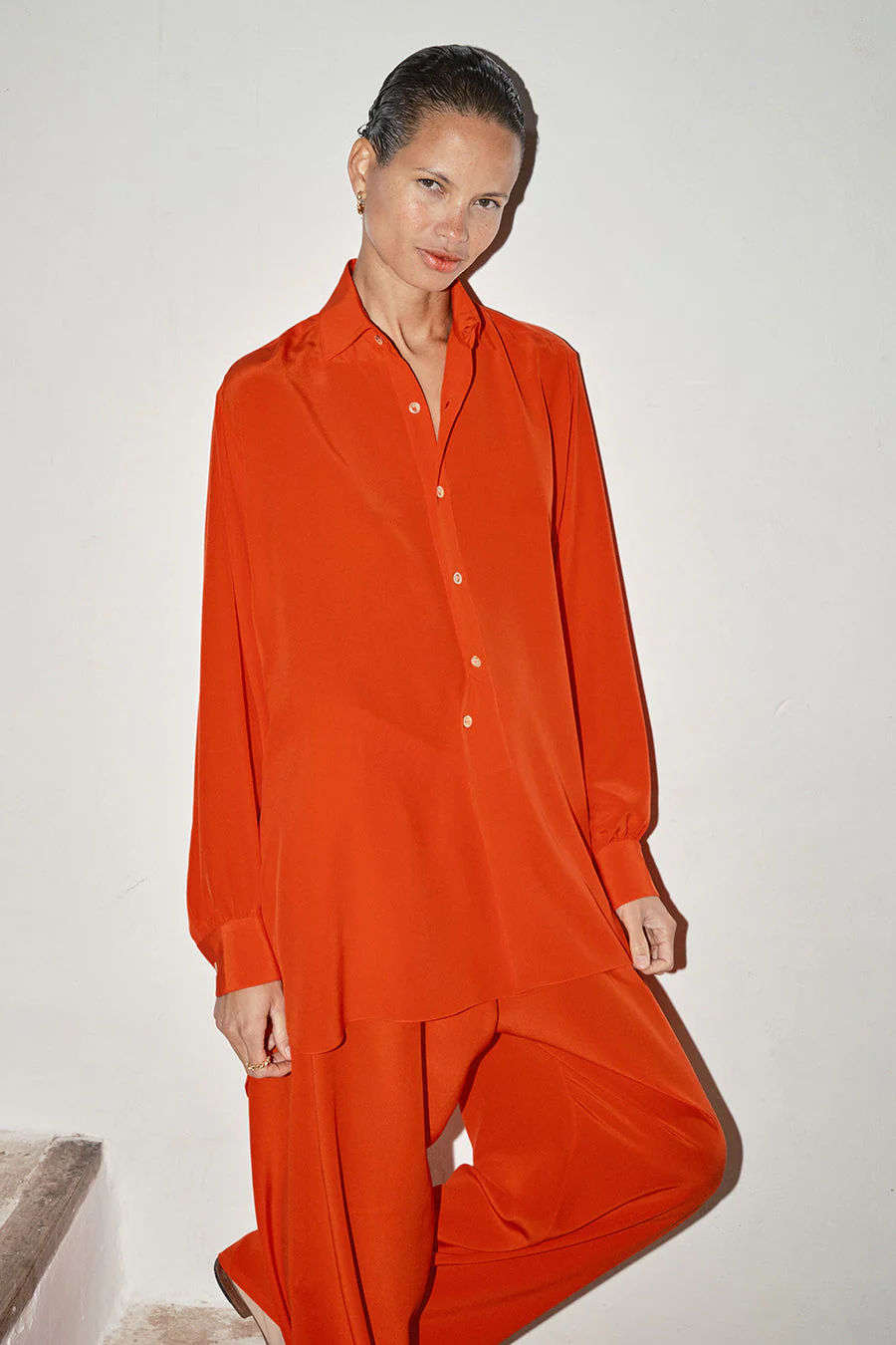 Datura Silk Paul Blouse - Flame - Image 7