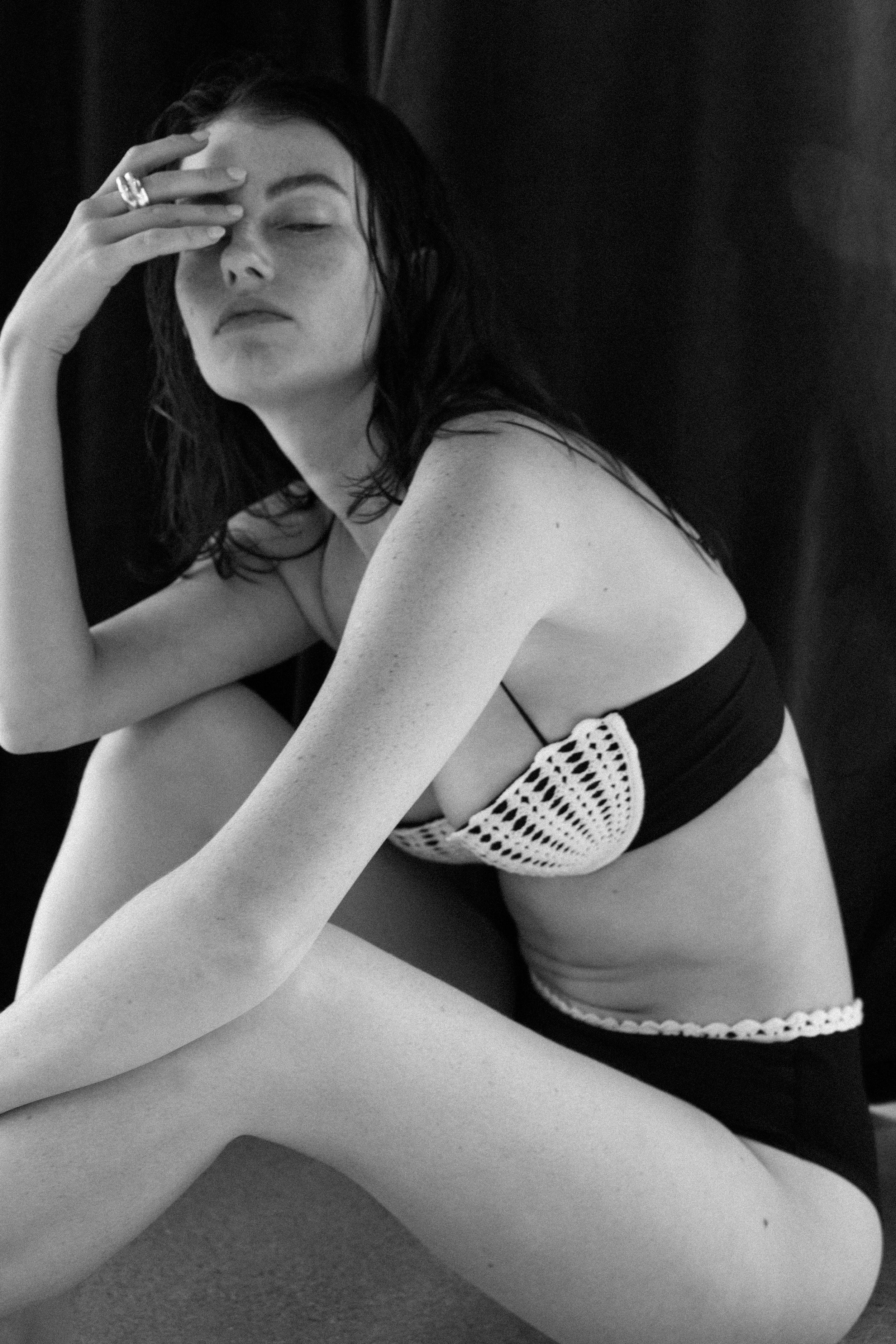 K M by L A N G E Poltava Handmade Crochet Bra - Black/Cream - Image 9