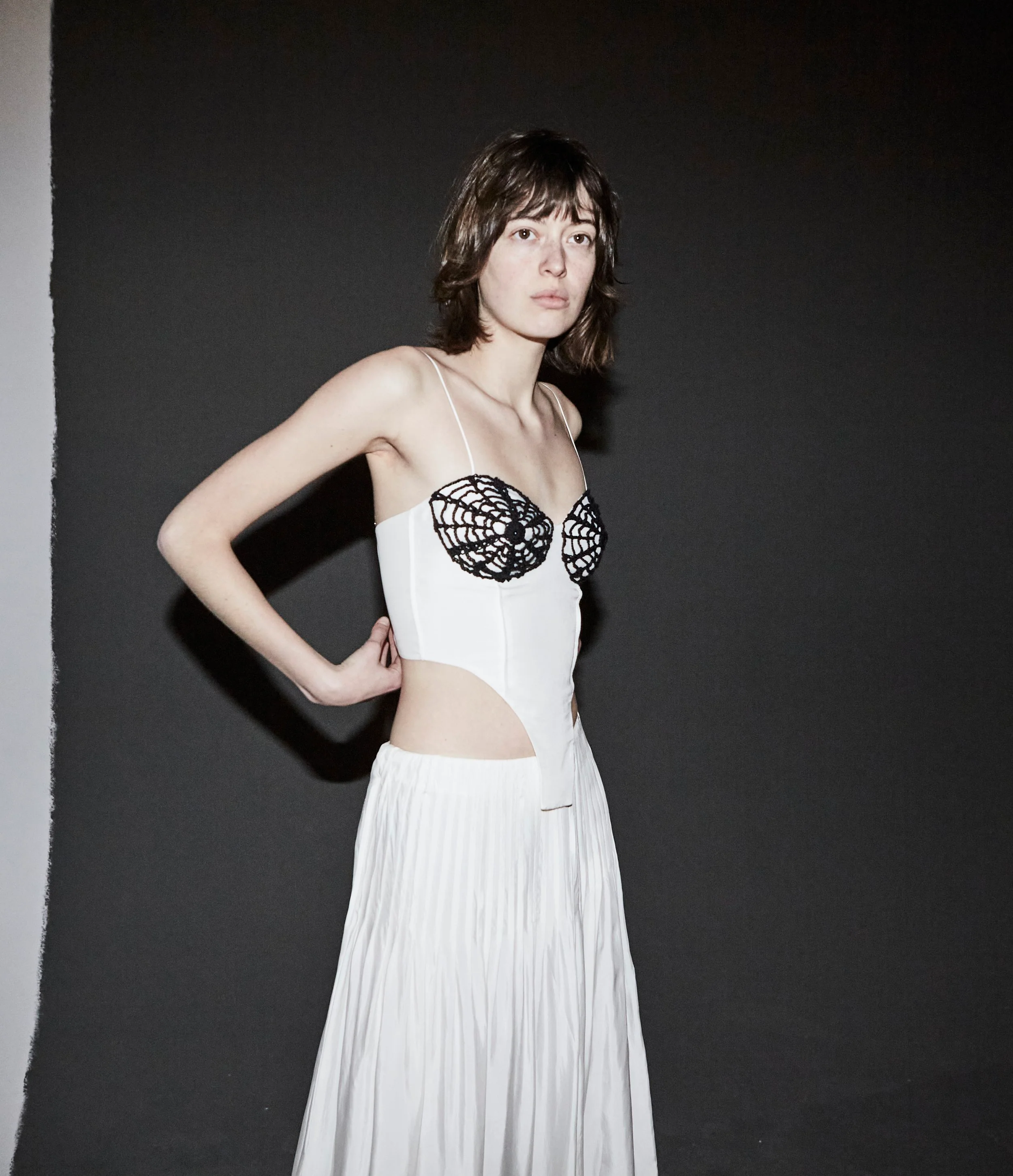 K M by L A N G E Uman Pavutynnia Cupro Corset - White - Image 10
