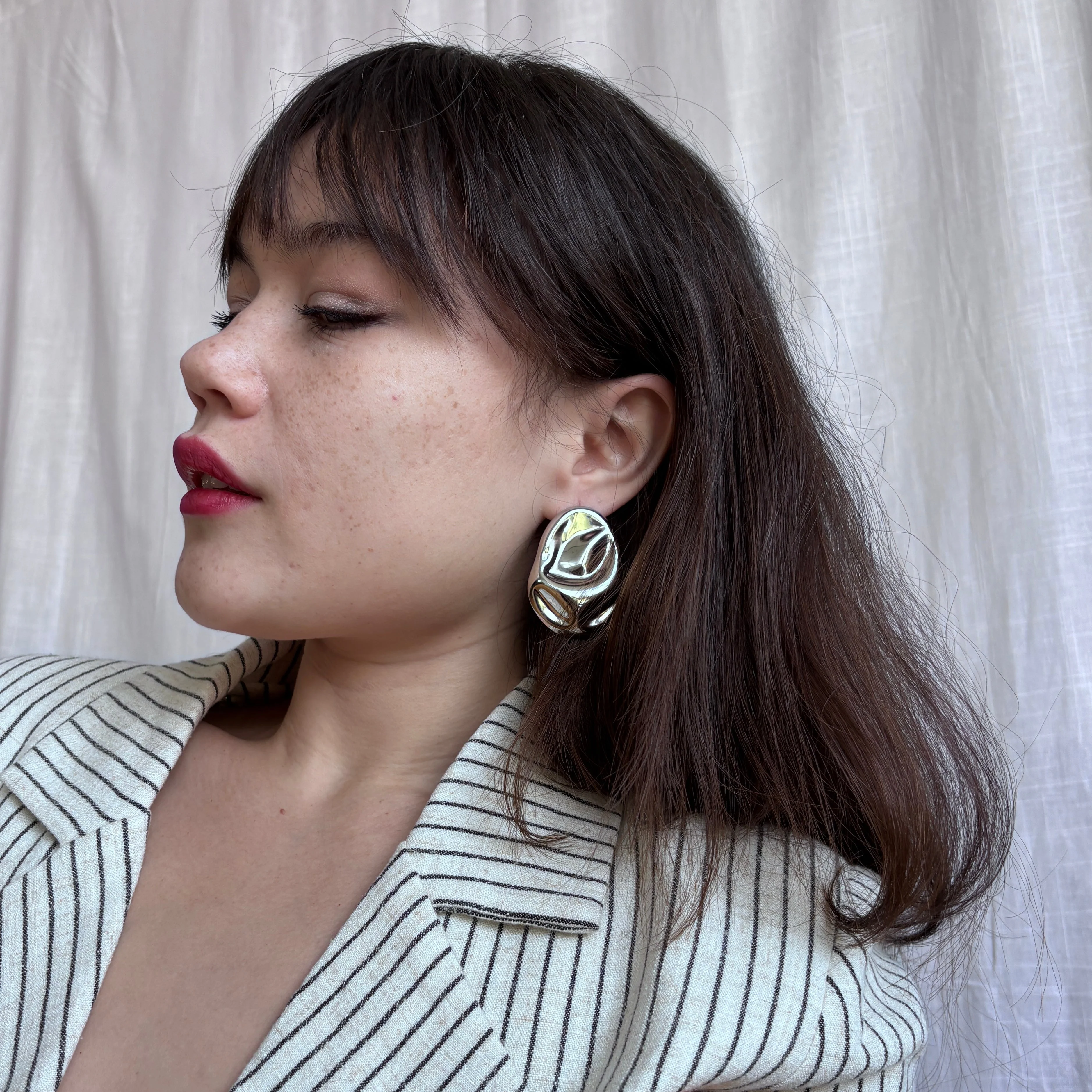 London Atelier Byproduct Silver Big Geometric Oval Earrings - Image 8
