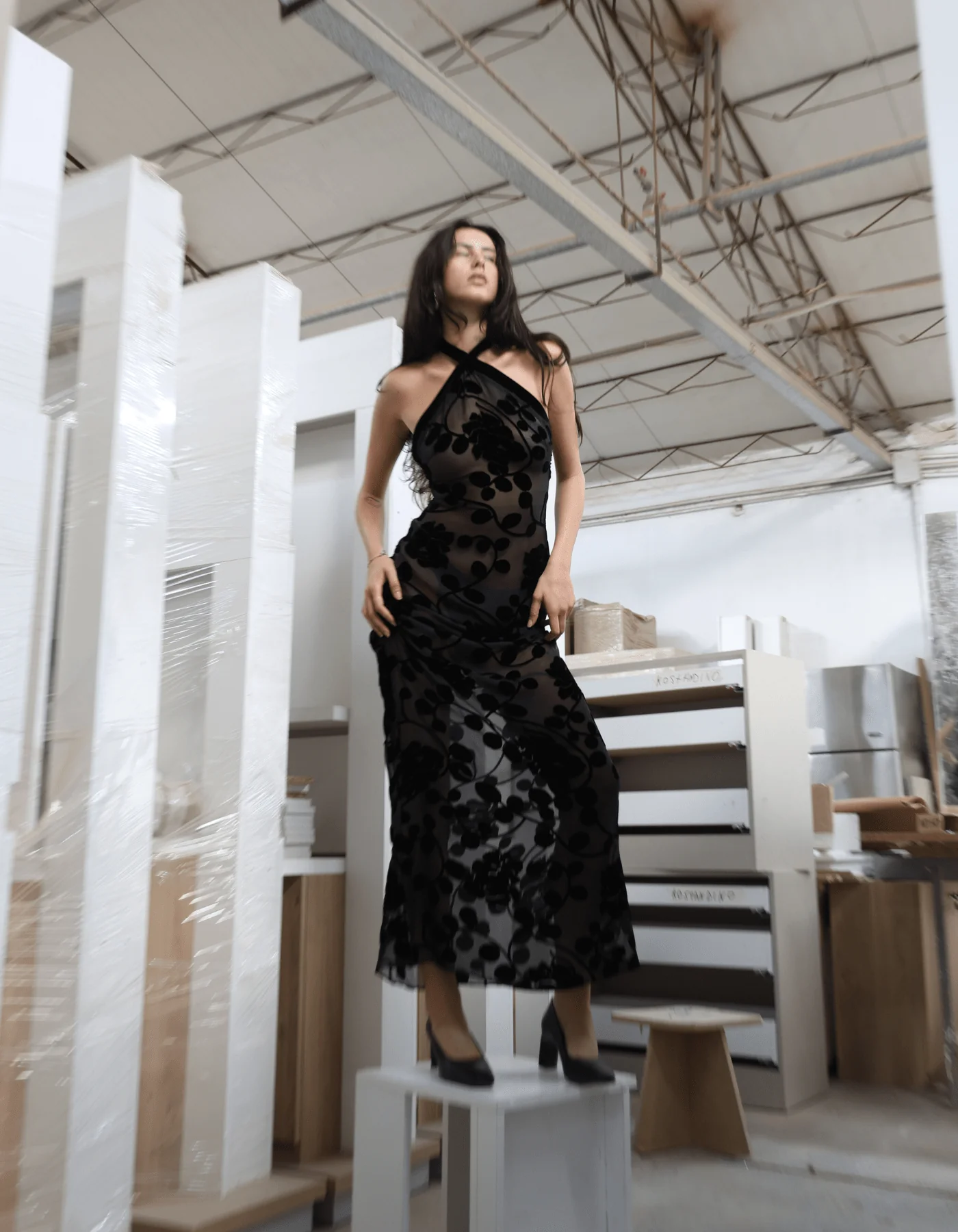 MAET Valytia Silk and Velvet Dress - Black - Image 3