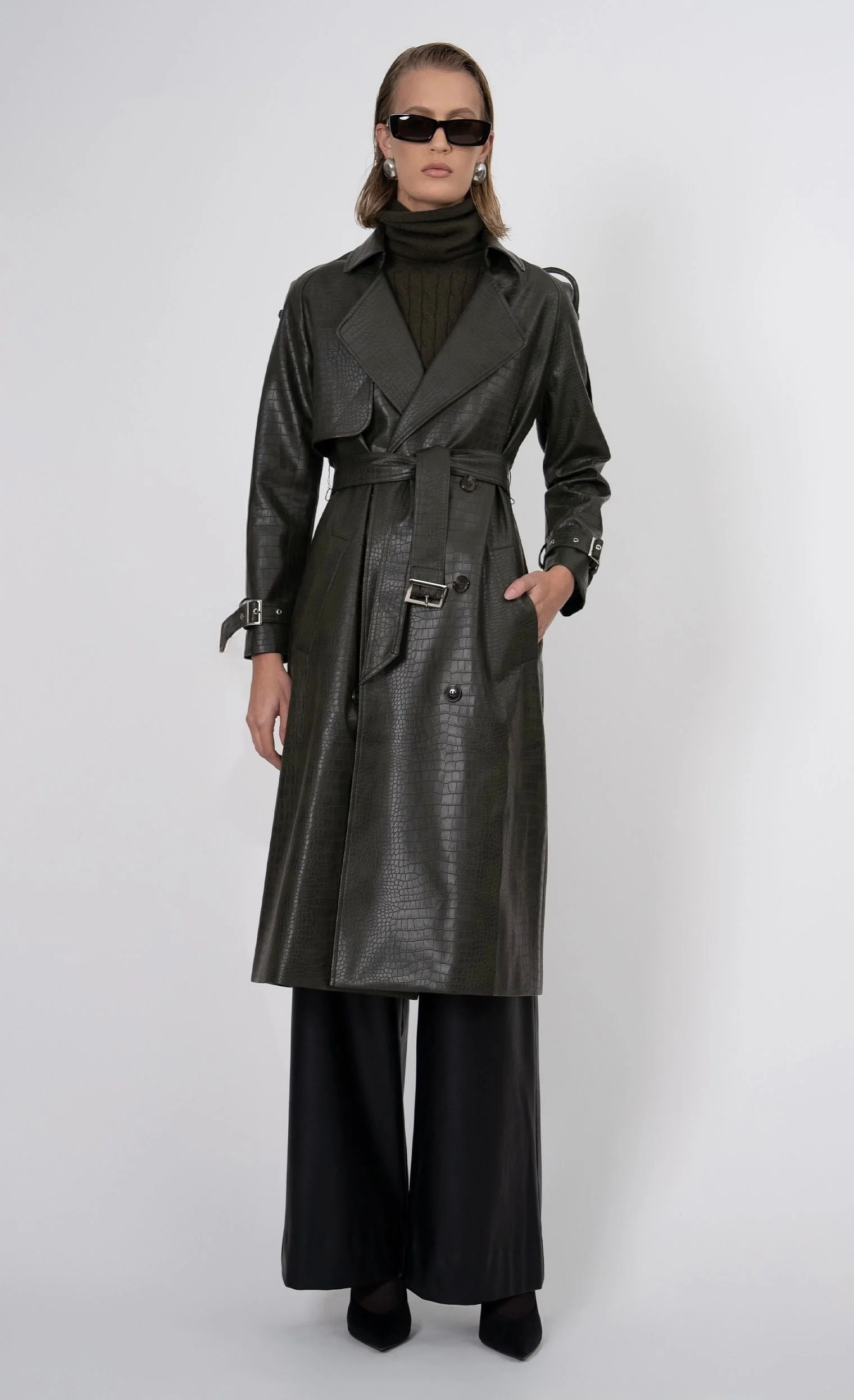 Nonchalant Label Adrian Trench Coat - Army Green - Image 3
