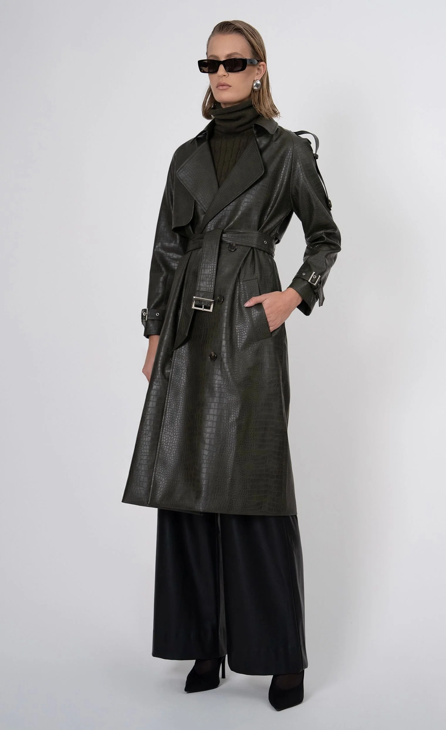 Nonchalant Label Adrian Trench Coat - Army Green - Image 4
