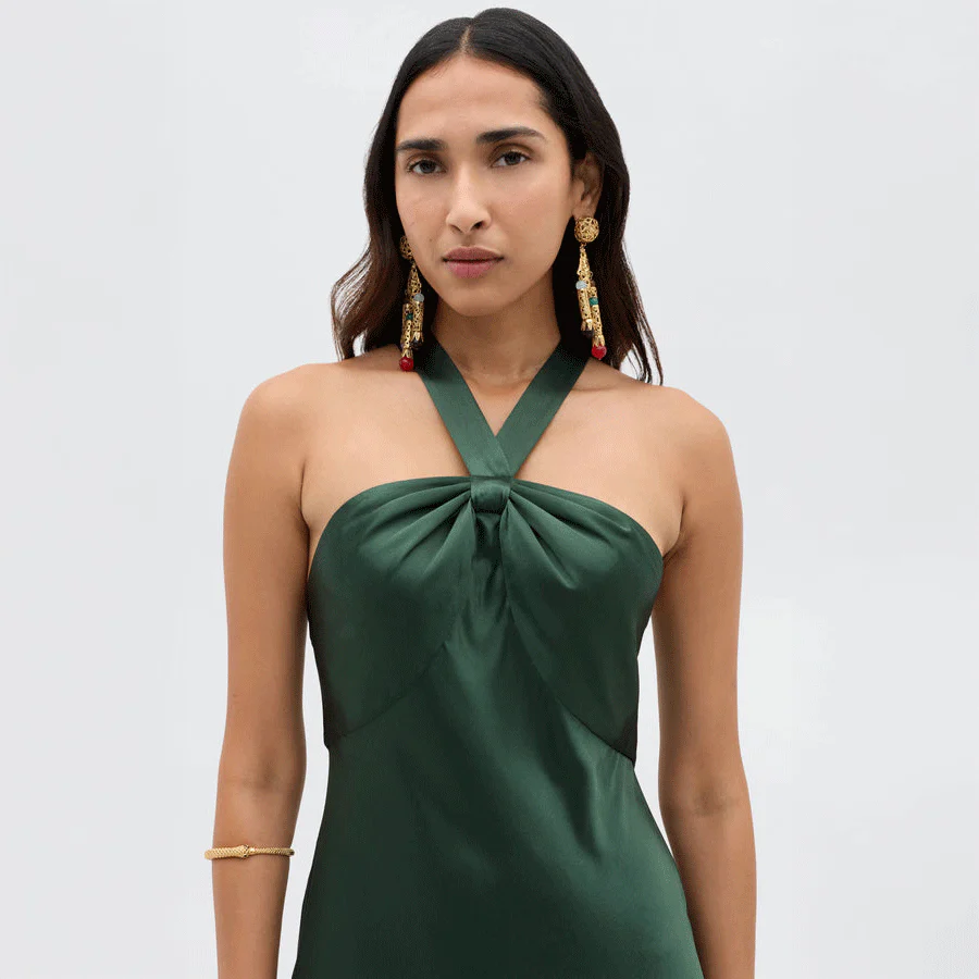 RIXO LONDON Losanna Satin Gown - Forest Green - Image 4