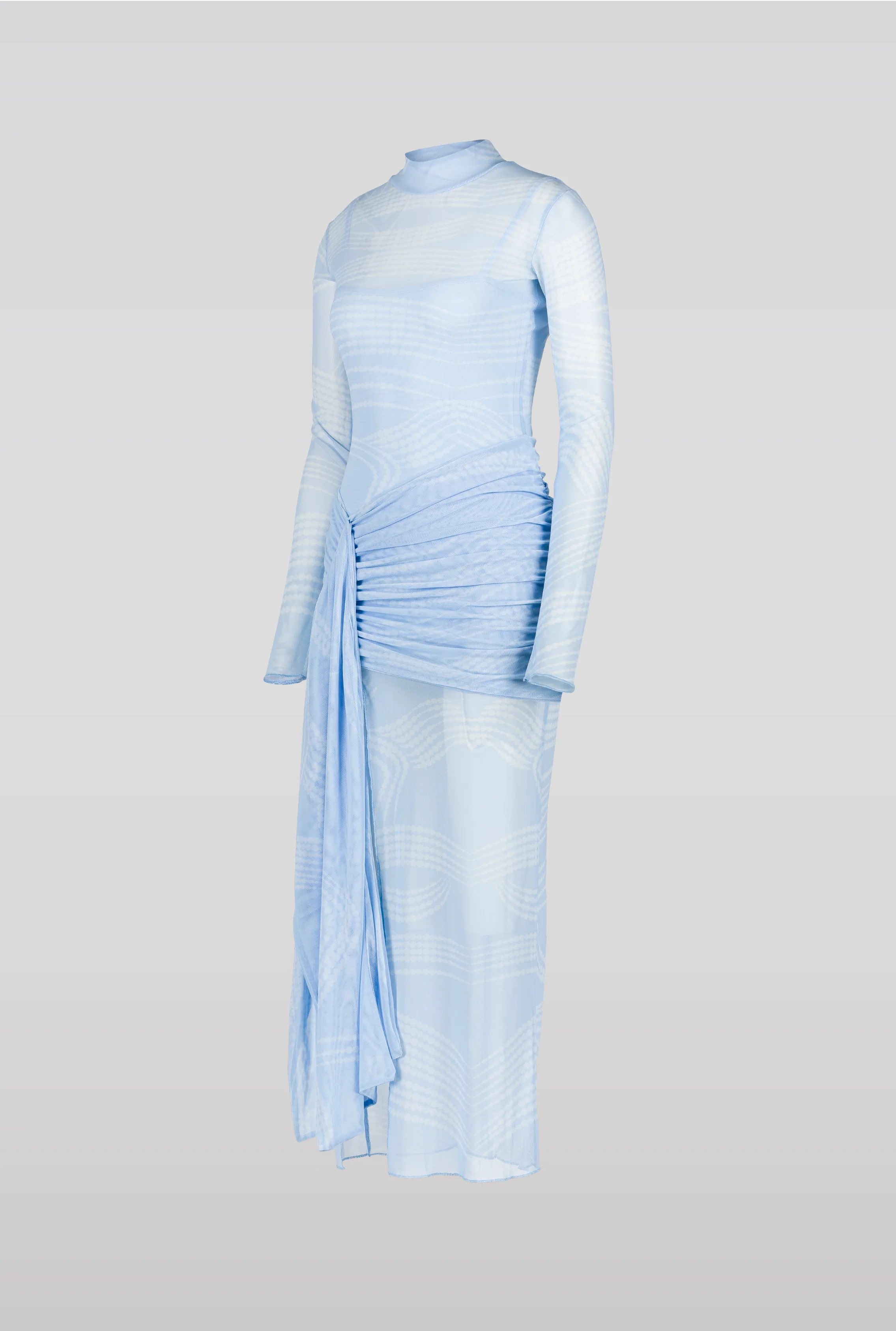 SAEMDI Draped Mesh Dress - Ice Blue - Image 3