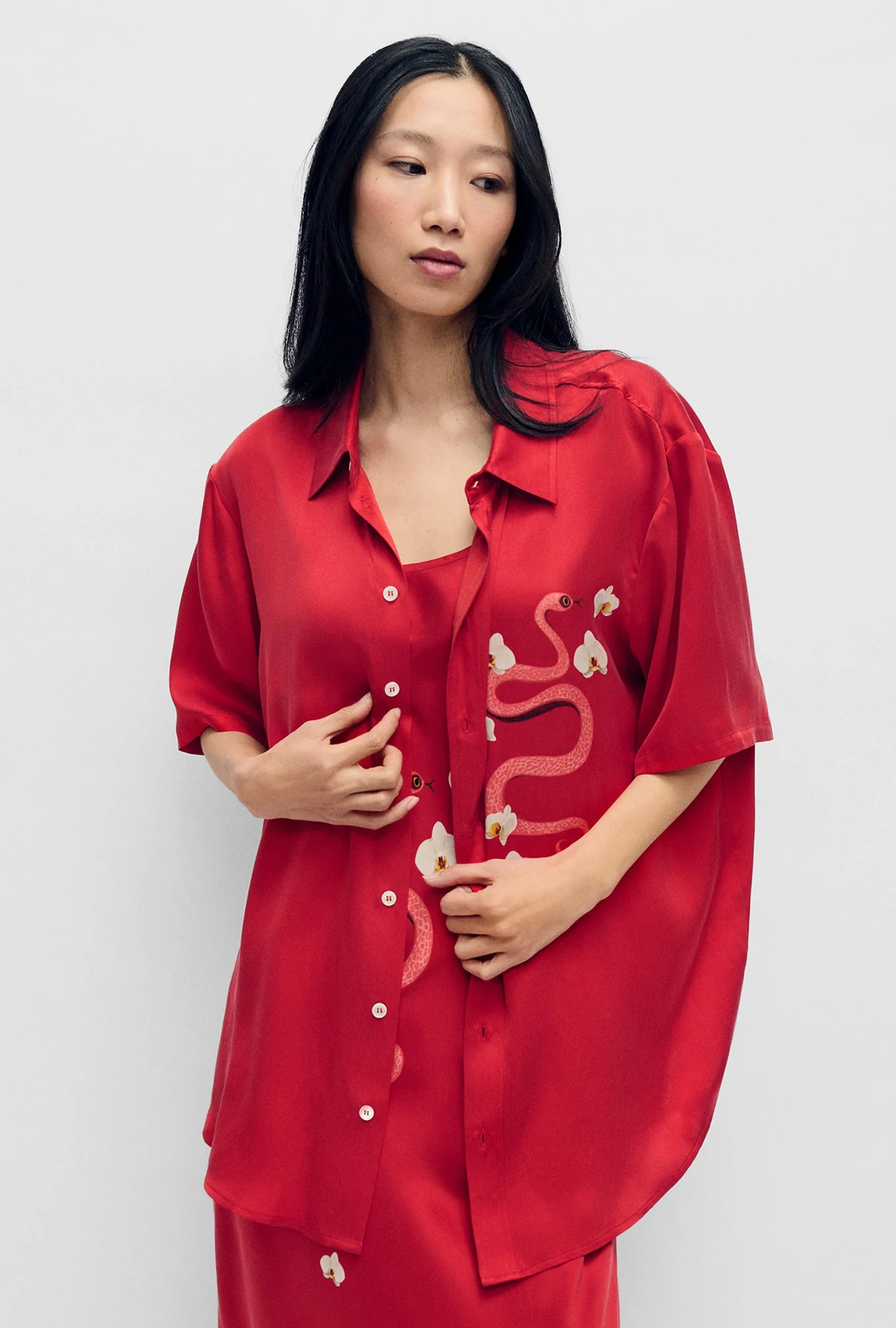 Silk Laundry Short Sleeve Boyfriend Shirt - Year Of The Snake - Image 3