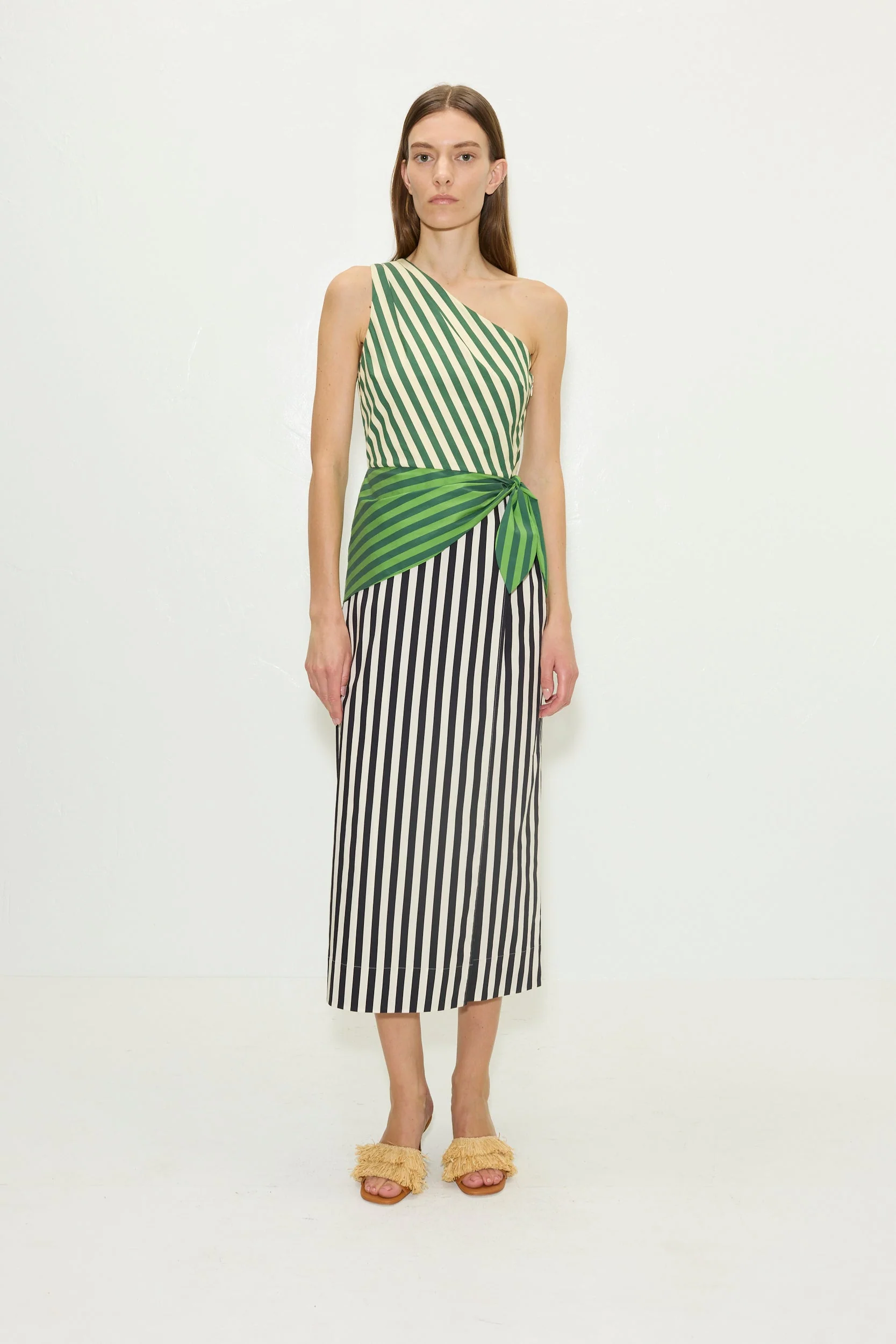 Simon Miller Belem Poplin Midi Dress - Green Multi Stripe Combo - Image 3