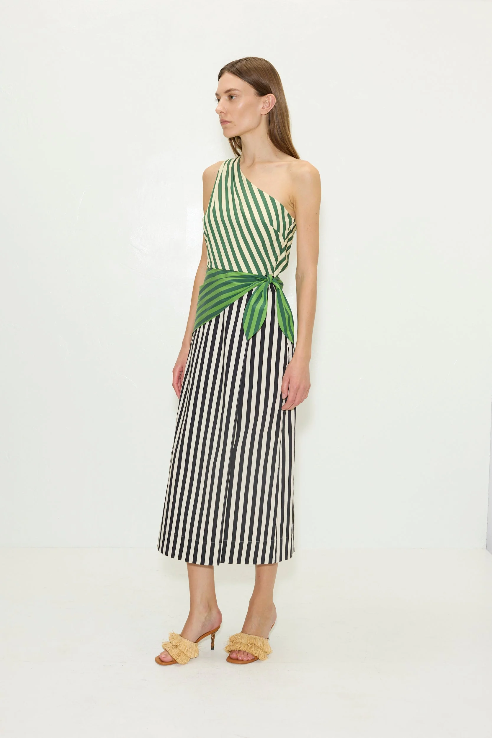 Simon Miller Belem Poplin Midi Dress - Green Multi Stripe Combo - Image 4