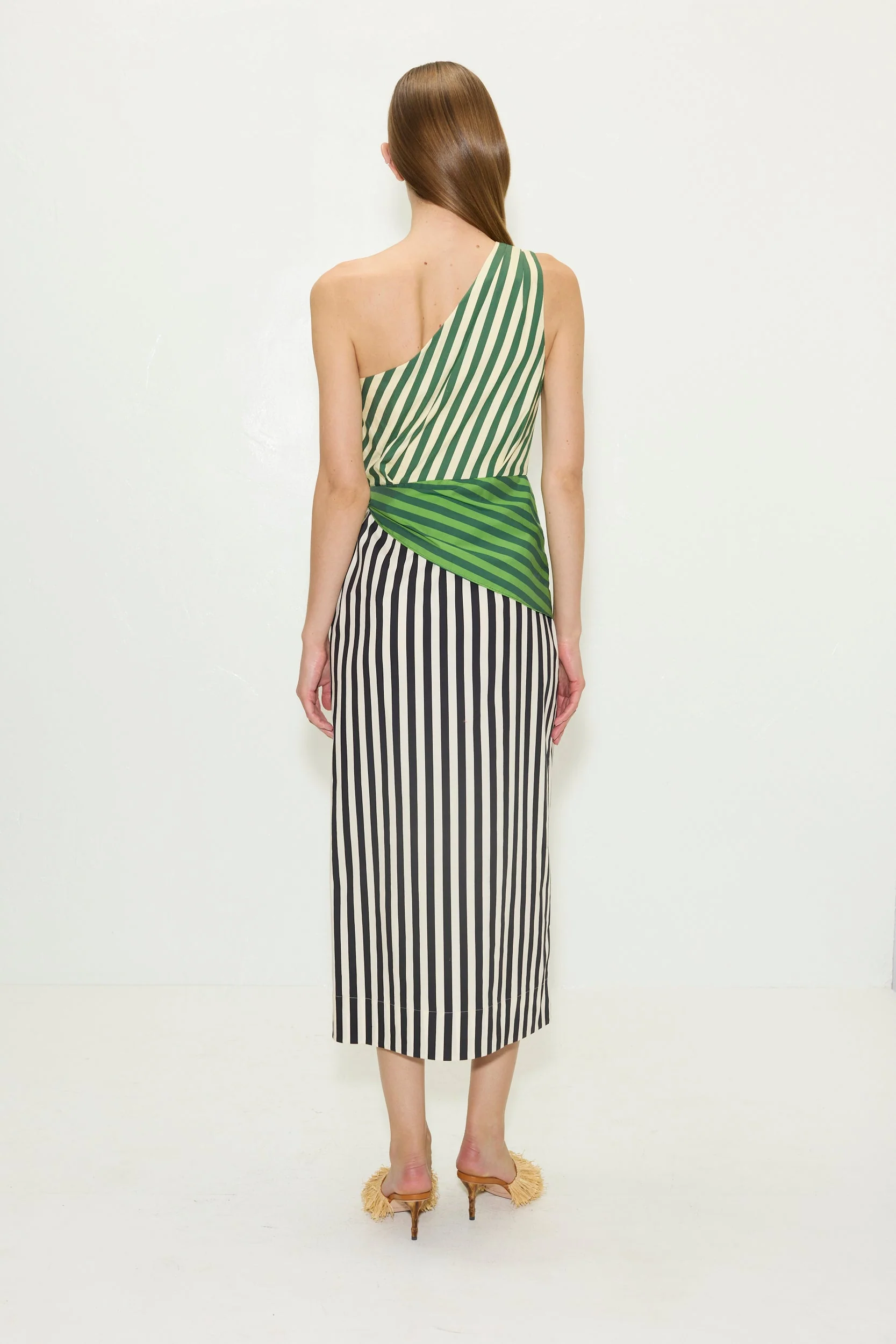 Simon Miller Belem Poplin Midi Dress - Green Multi Stripe Combo - Image 5